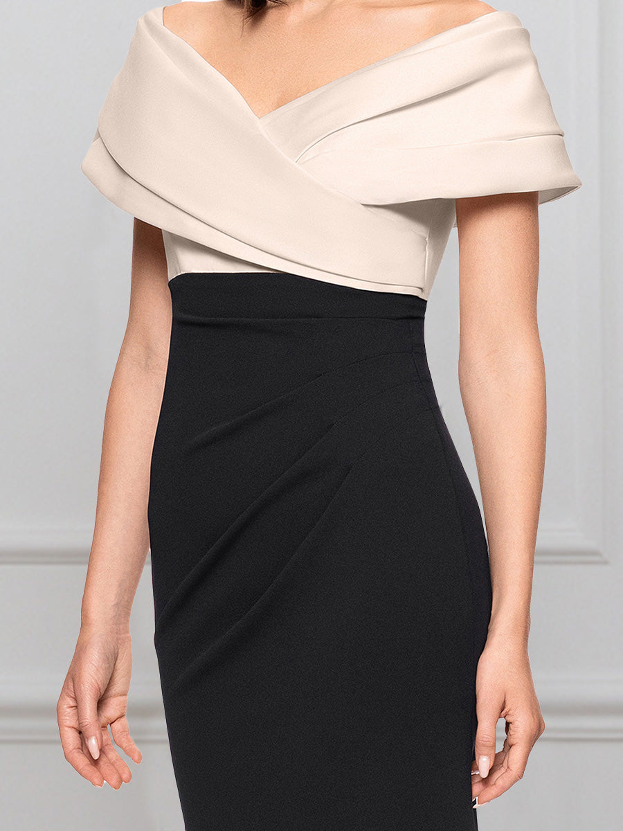 Cicinia Champagne And Black Mother Of The Bride Dress Long Stretch Fabric Sheath Evening Dresses