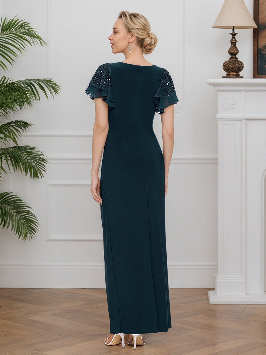 Cicinia Peacock Mother Of The Bride Dress Long Lace Stretch Fabric Sheath V-neck