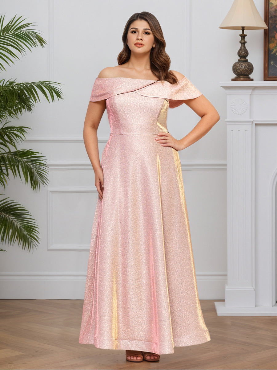 Cicinia Pink Mother Of The Bride Dress Long Glitter Fabric Off The Shoulder A-line Slit Plus Size