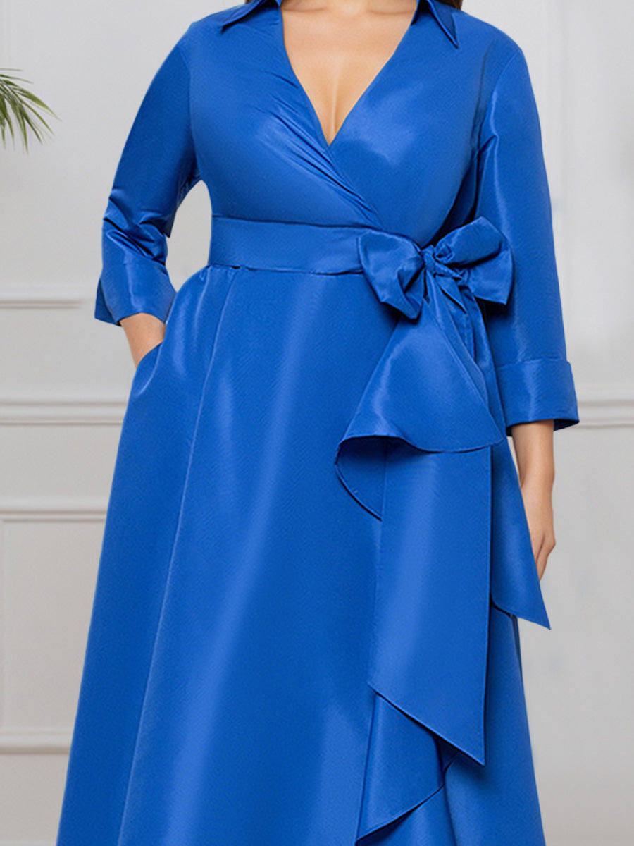 Cicinia Ocean Blue Mother Of The Bride Dress Long Satin V-neck A-line Evening Dresses