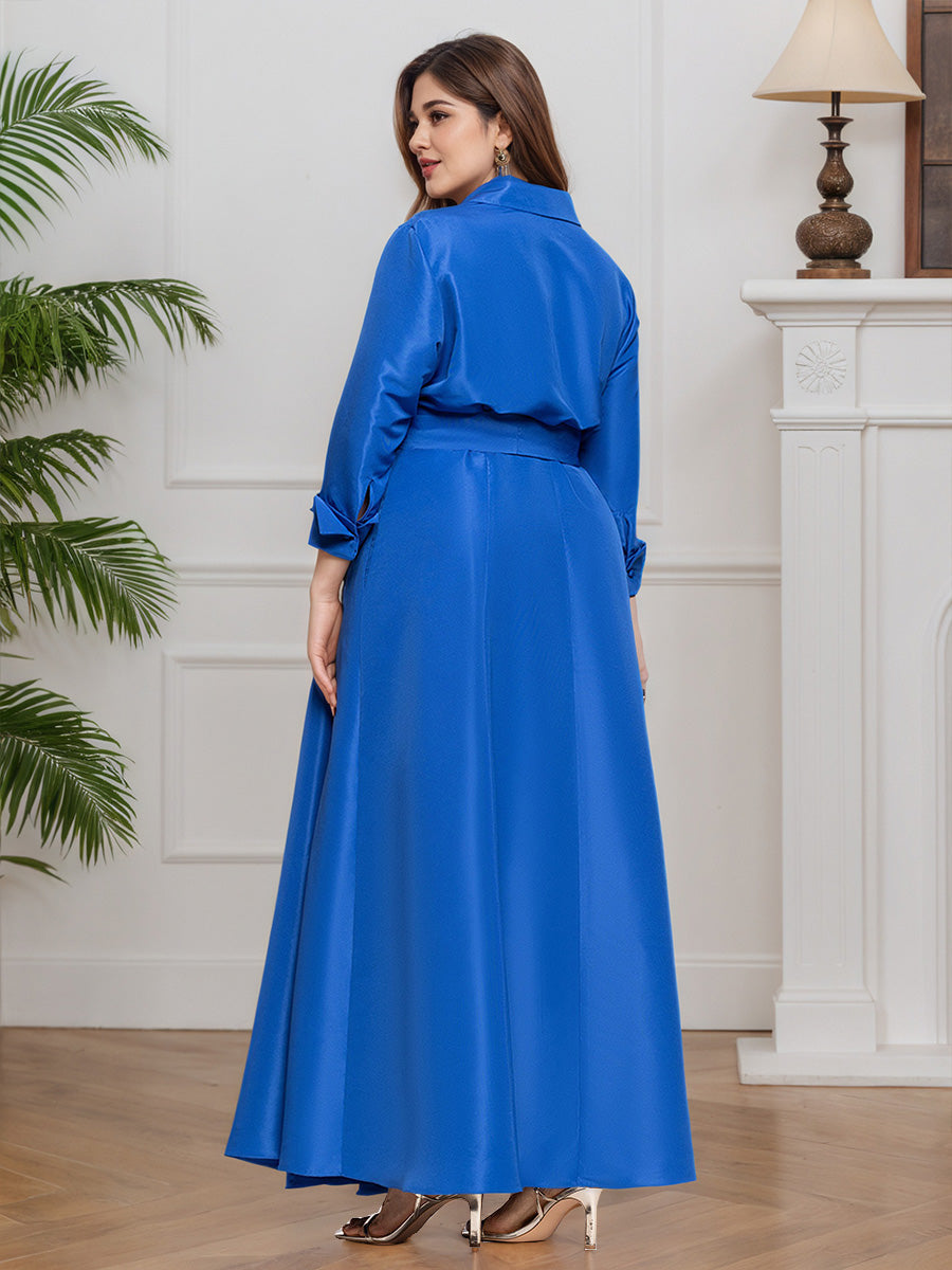 Cicinia Ocean Blue Prom Dresses Long Satin V-neck A-line Evening Dresses