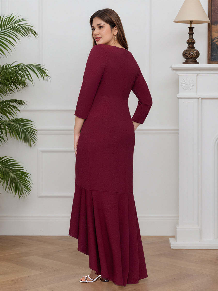 Cicinia Burgundy Mother Of The Bride Dress Long Stretch Fabric Sheath Plus Size