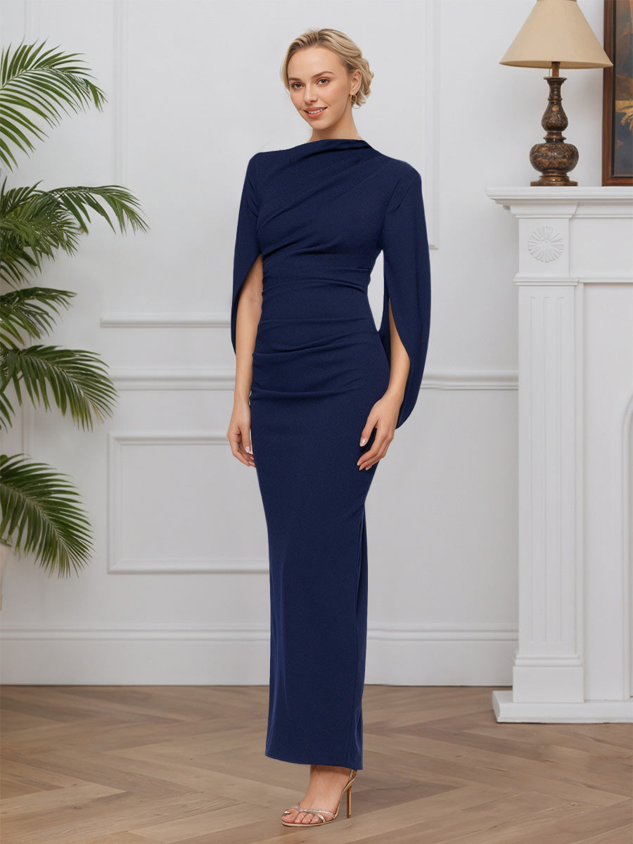 Cicinia Navy Blue Mother Of The Groom Dress Stretch Fabric Sheath Long