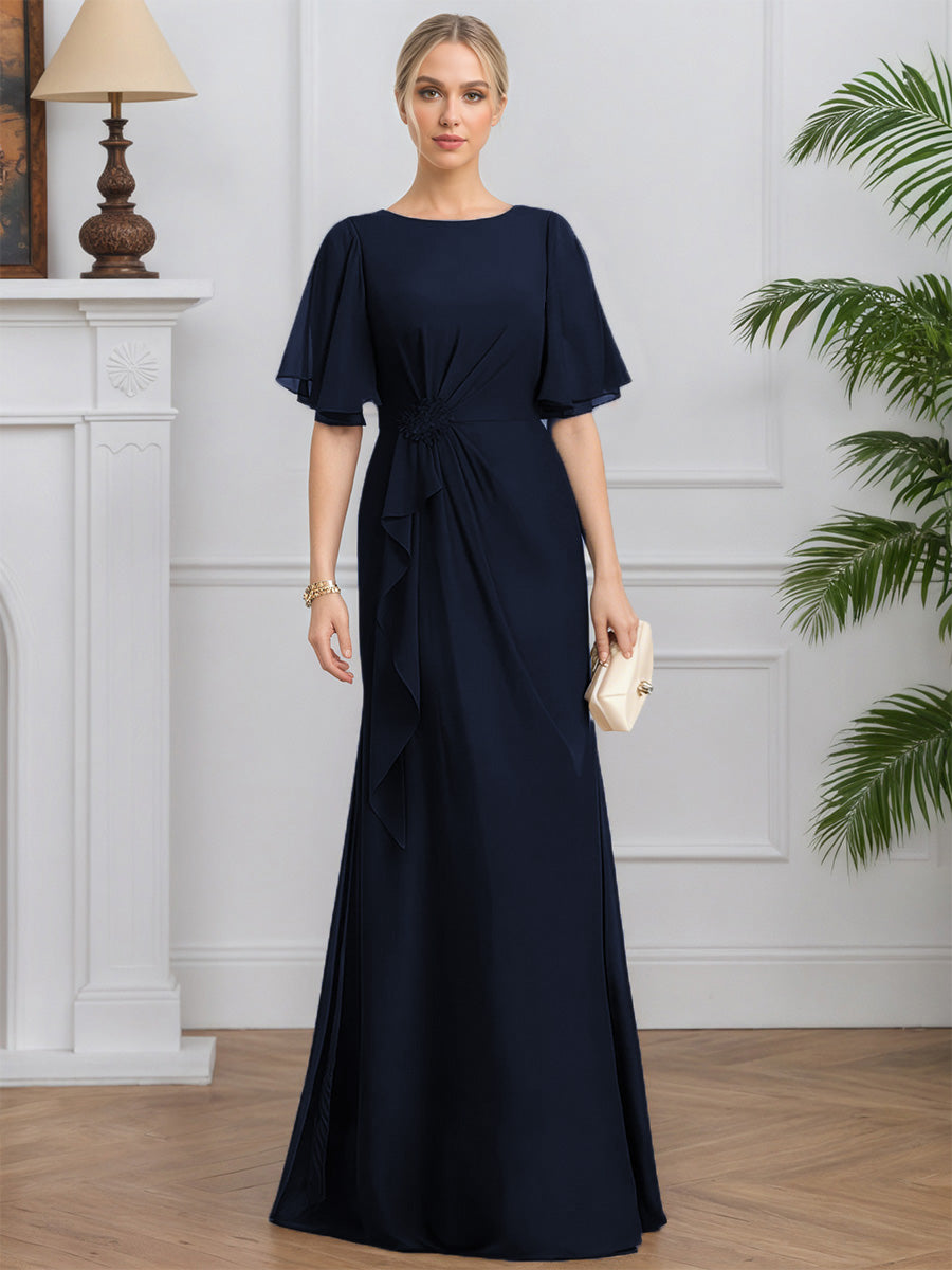 Cicinia Dark Navy Mother Of The Groom Dress Long Chiffon Sheath Half S
