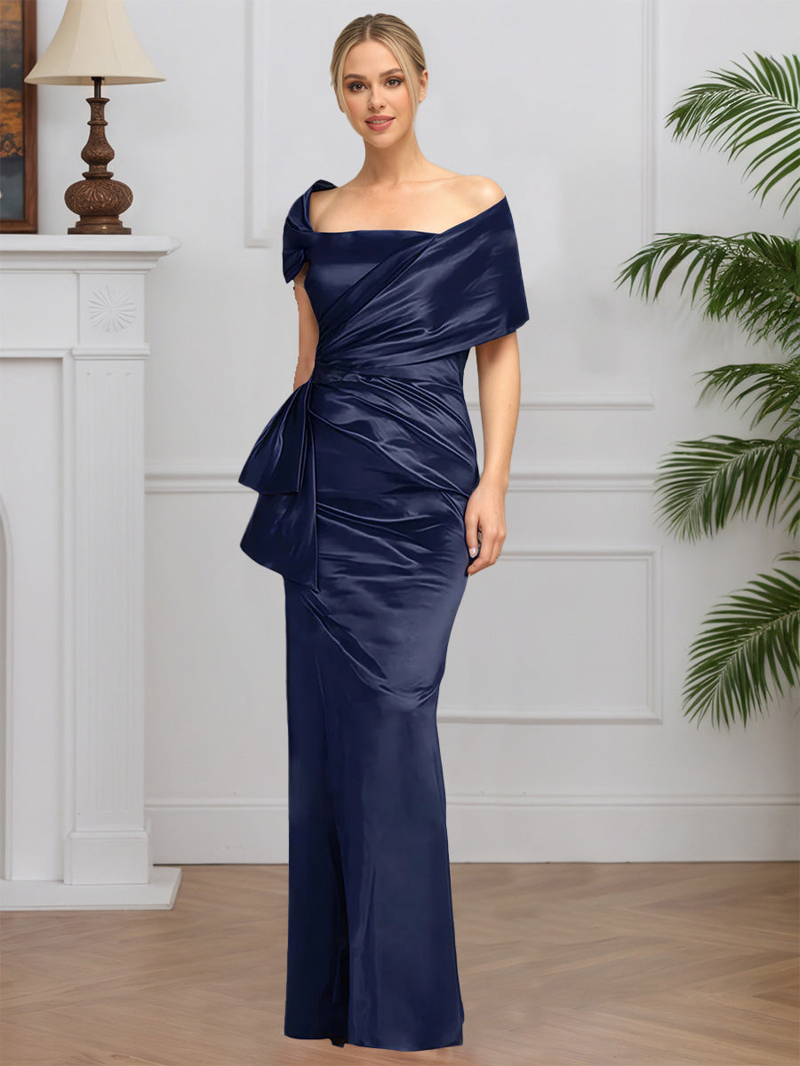Cicinia Navy Blue Mother Of The Bride Dress Long Satin Sheath Sleevele