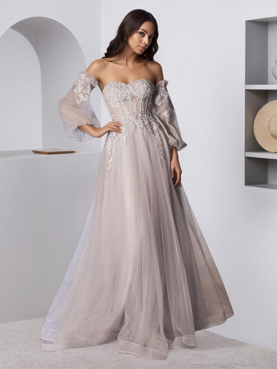 silver applique dress Mother of the Bride Dress Style #32605