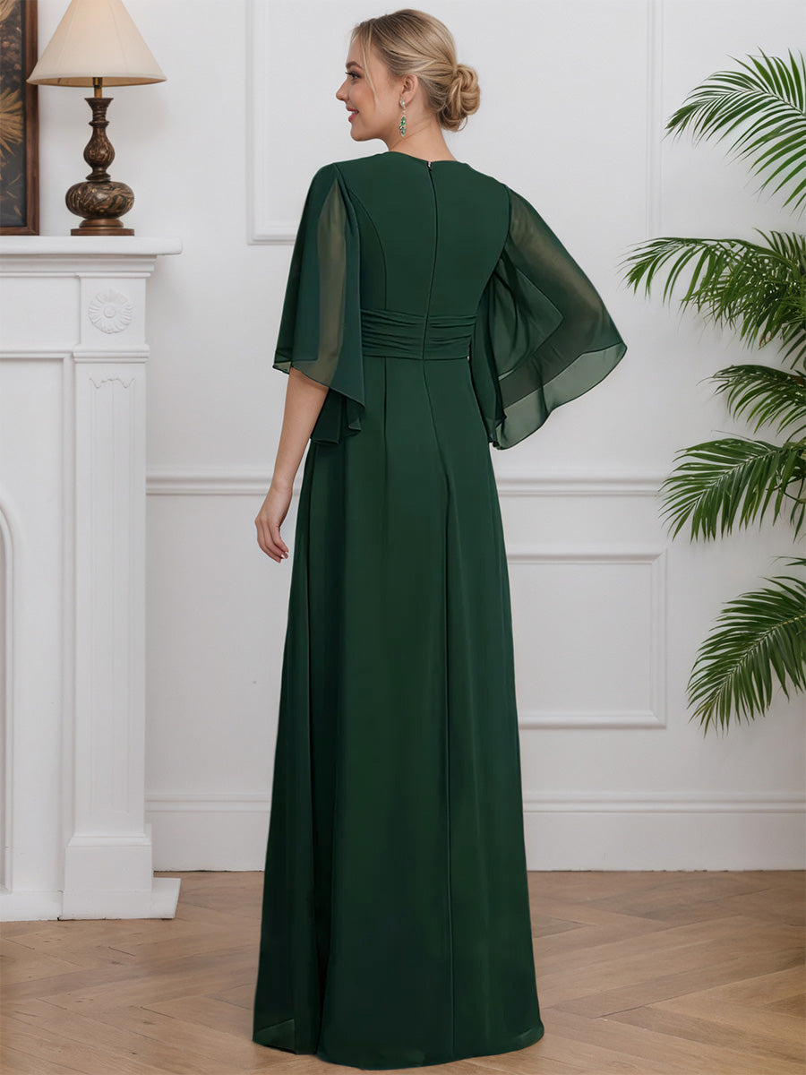 Cicinia Dark Green Mother Of The Groom Dress Long Chiffon Beaded A-line Floor Length V-neck
