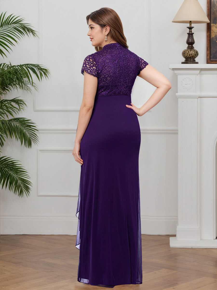 Cicinia Regency Prom Dresses Long Lace V-neck Sheath Cap Sleeves