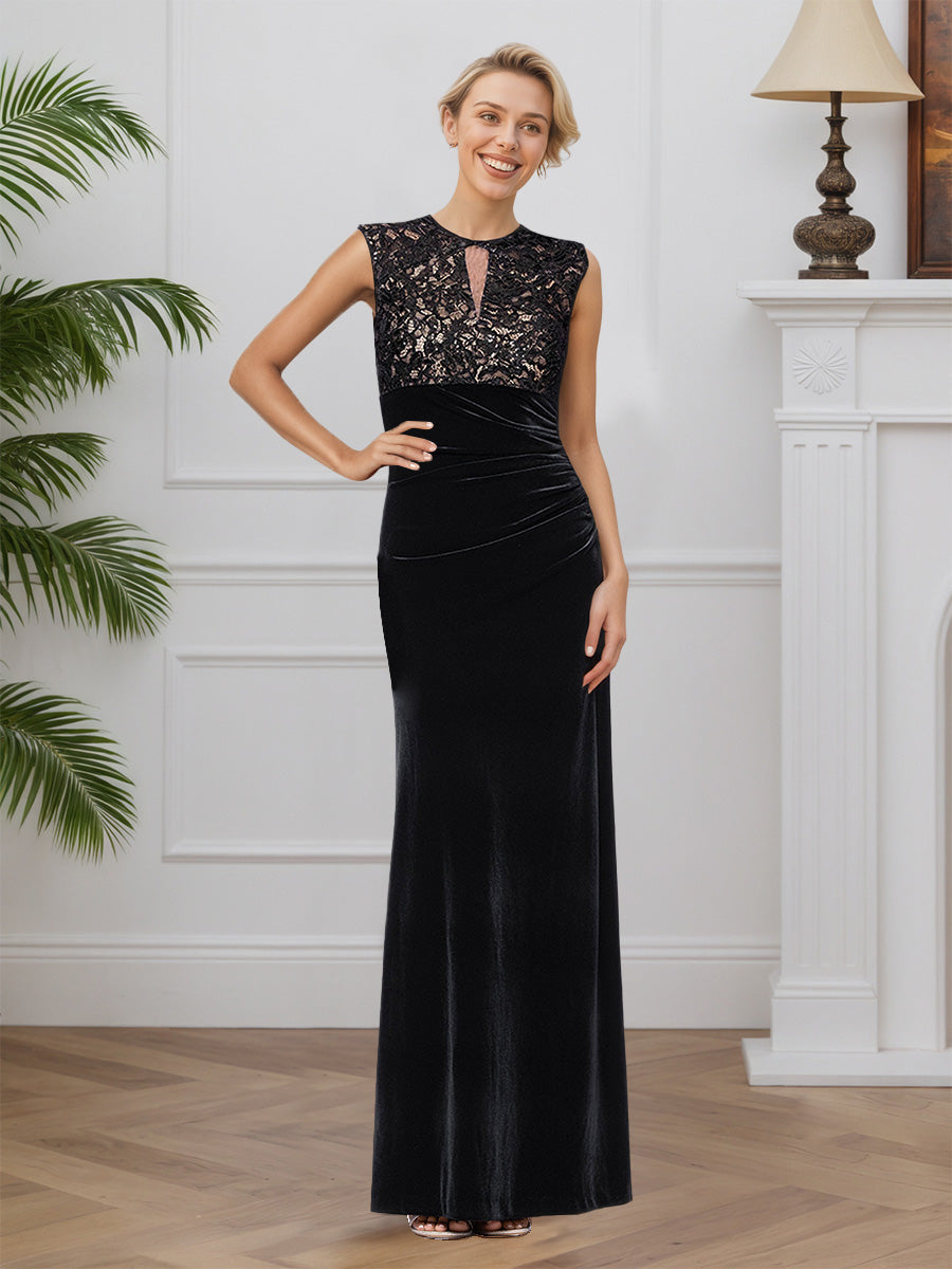 Cicinia Black Mother Of The Bride Dress Long Lace Chiffon A-line Tea Length Color Block Long Sleeves