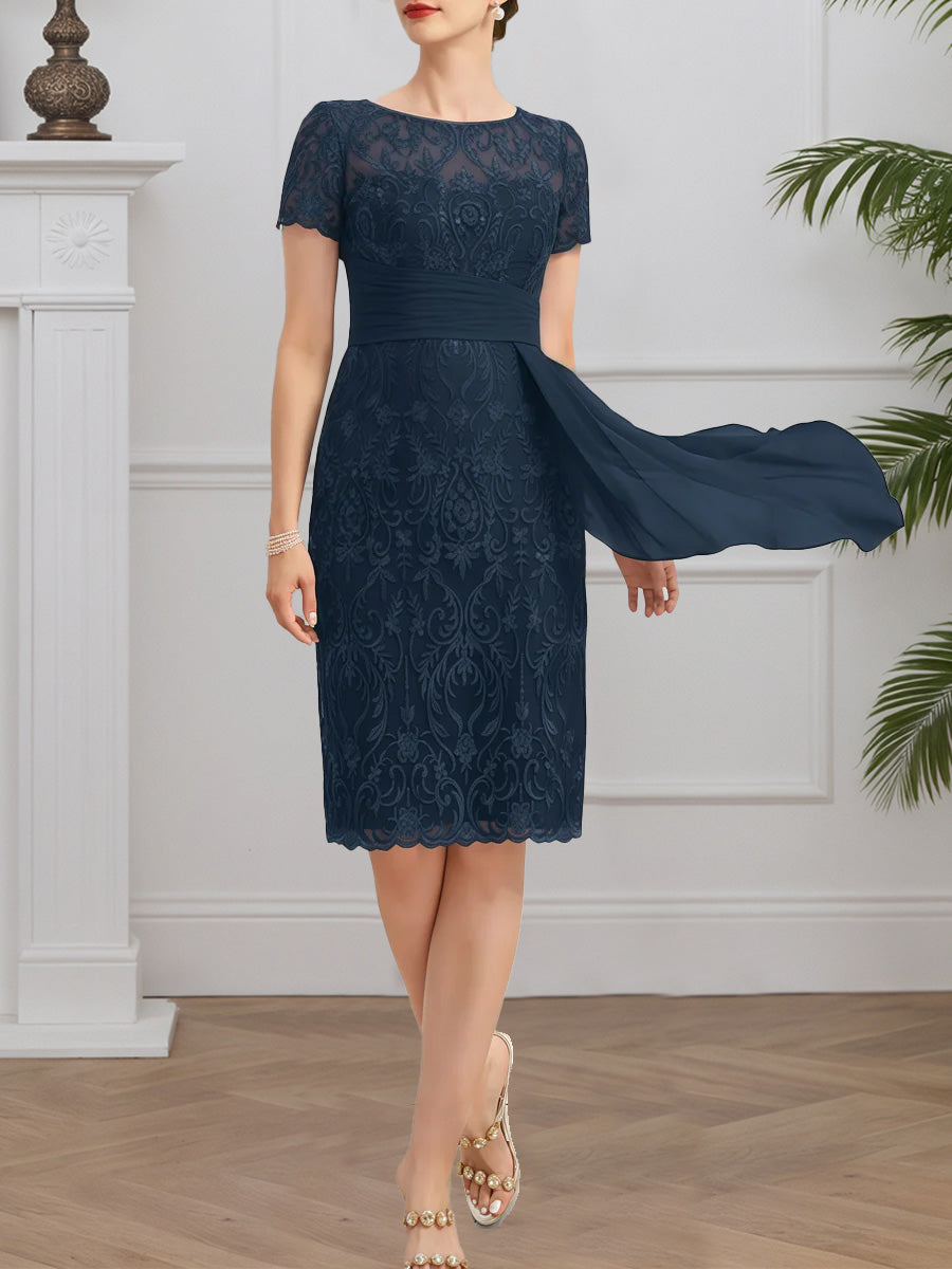 Cicinia Dark Navy Mother Of The Groom Dress Short Chiffon Lace Sheath