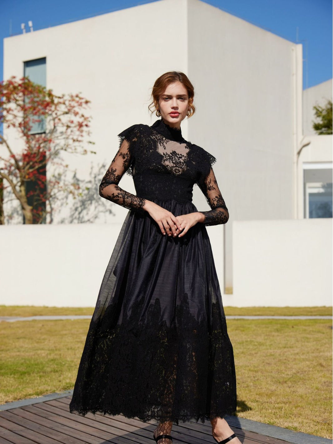 chinese dress ladies Oh My Lace Sheer Black Maxi Dress