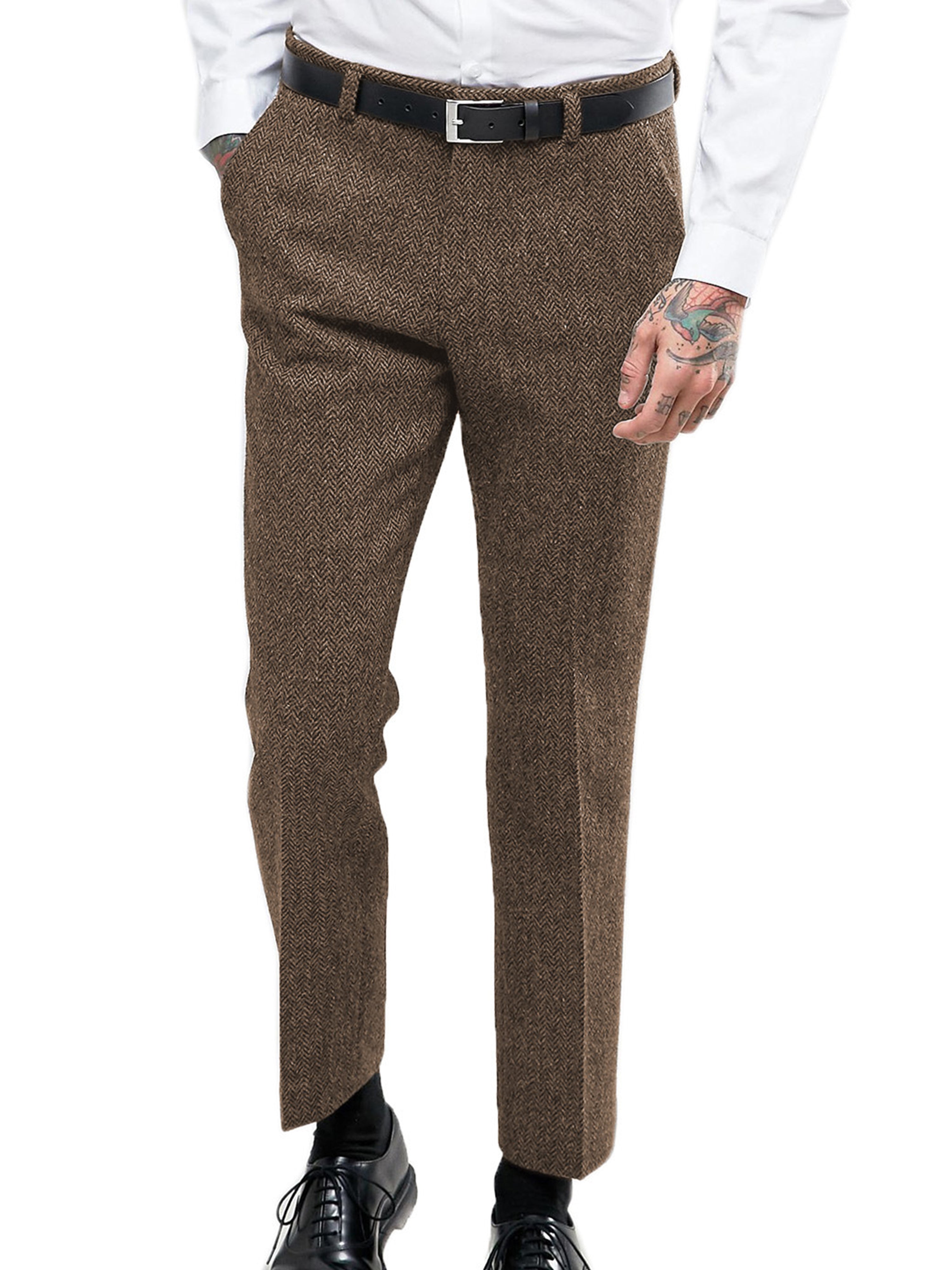 Men's Formal Casual Vintage Suit Pants Brown, Brown / 44 / 82 Men's Formal Casual Vintage Suit Pants Brown, Brown / 44 / 82