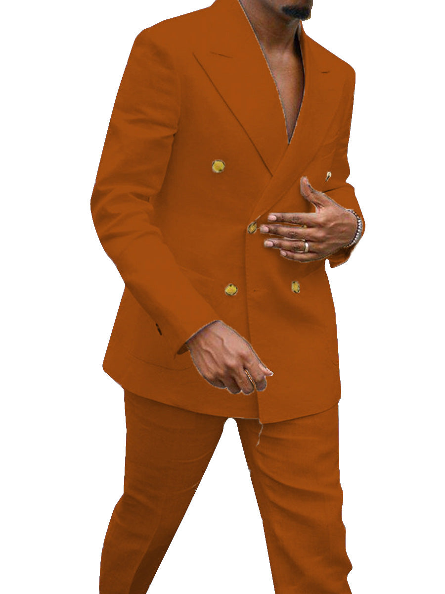 Best Slim Fit Double Breasted Red 2 Pieces Men's Suits Solid Color Man Suit main image 0
