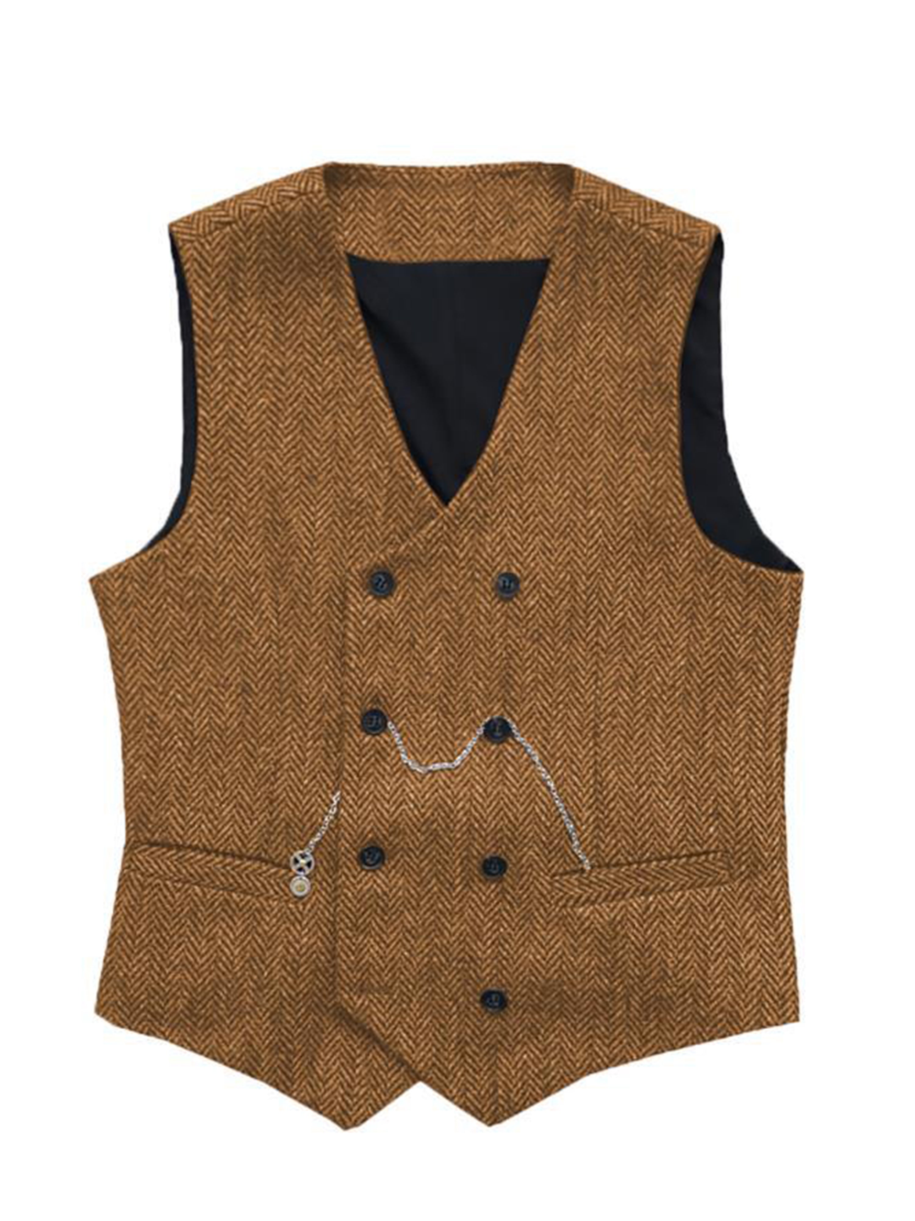 Vest Men's Suit Vest Standing Collar Herringbone Vest, Orange / L Vest Men's Suit Vest Standing Collar Herringbone Vest, Orange / L