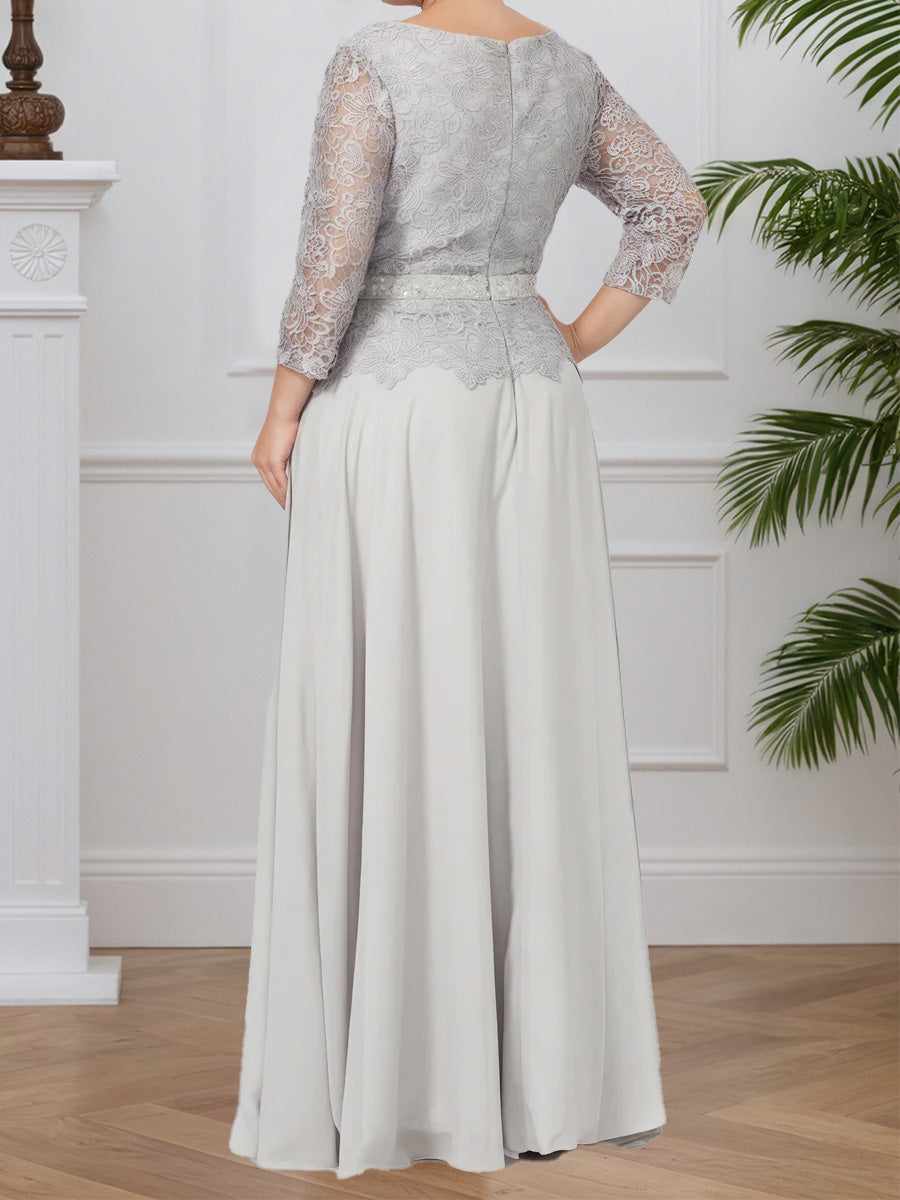 Cicinia Silver Mother Of The Groom Dress Long Chiffon Lace A-line Floor Length Plus Size