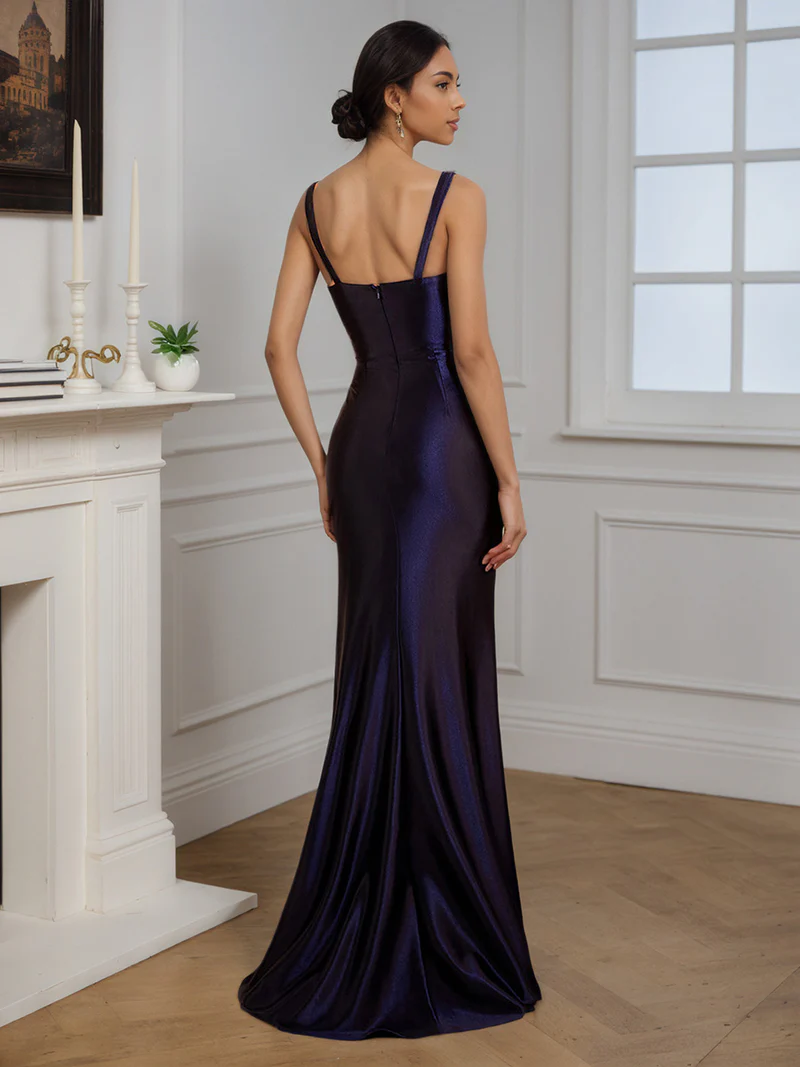 Cicinia Dark Green Prom Dresses Satin Floor Length Straps Mermaid Evening Dresses