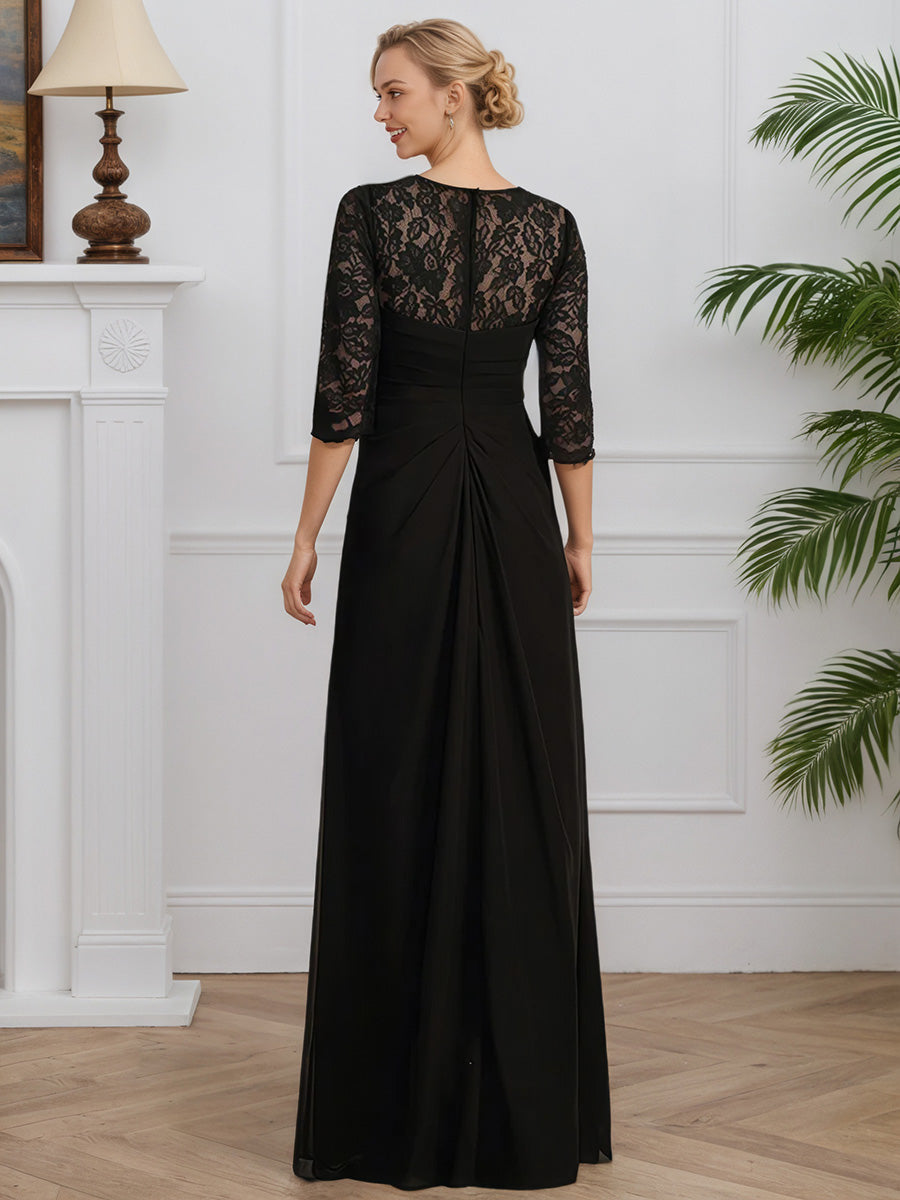 Cicinia Black Mother Of The Groom Dress Long Chiffon Lace Beaded A-line Half Sleeves