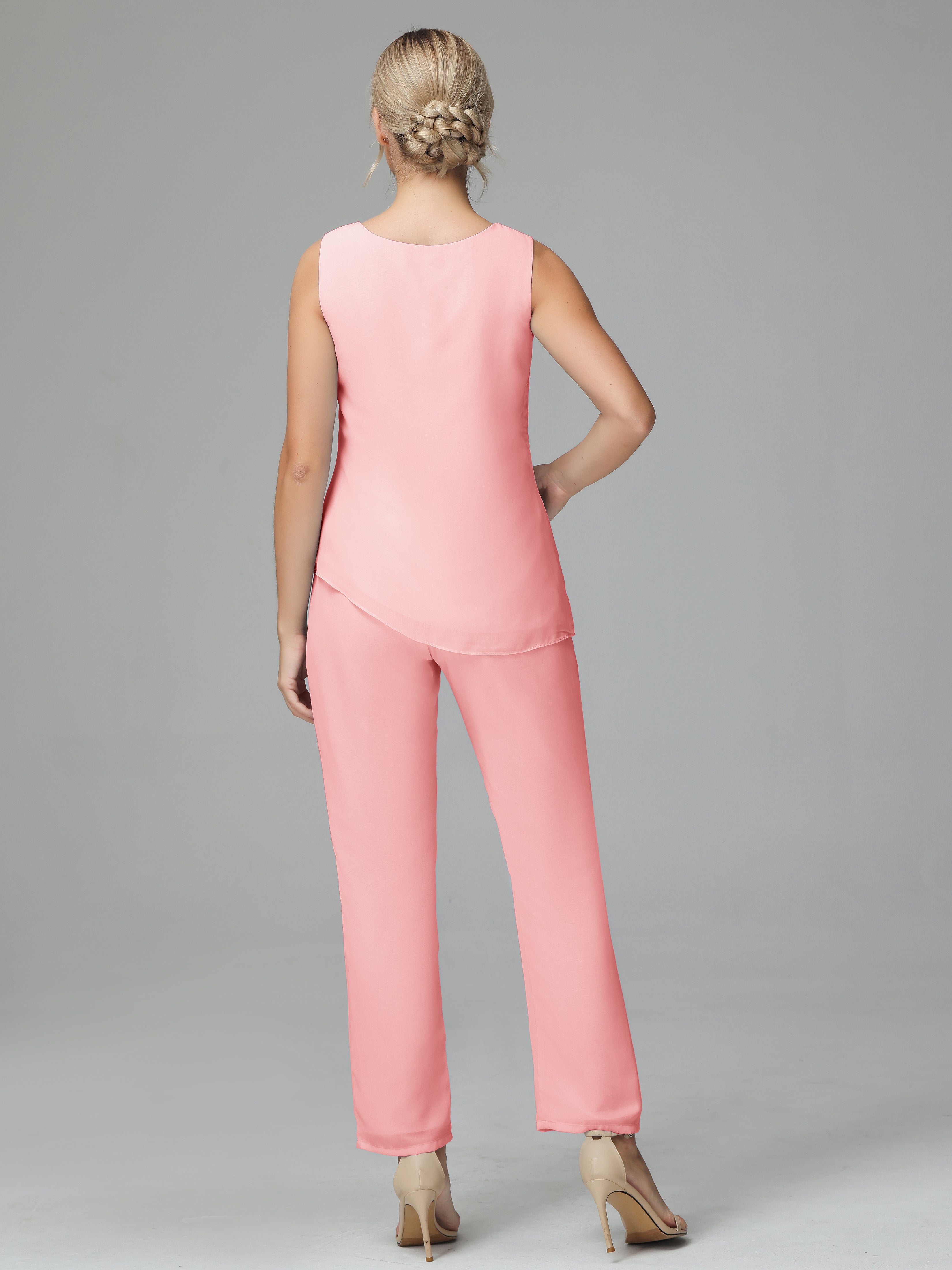Chiffon Long Sleeves 3 Pieces Mother Of The Bride Dress Pants Suits