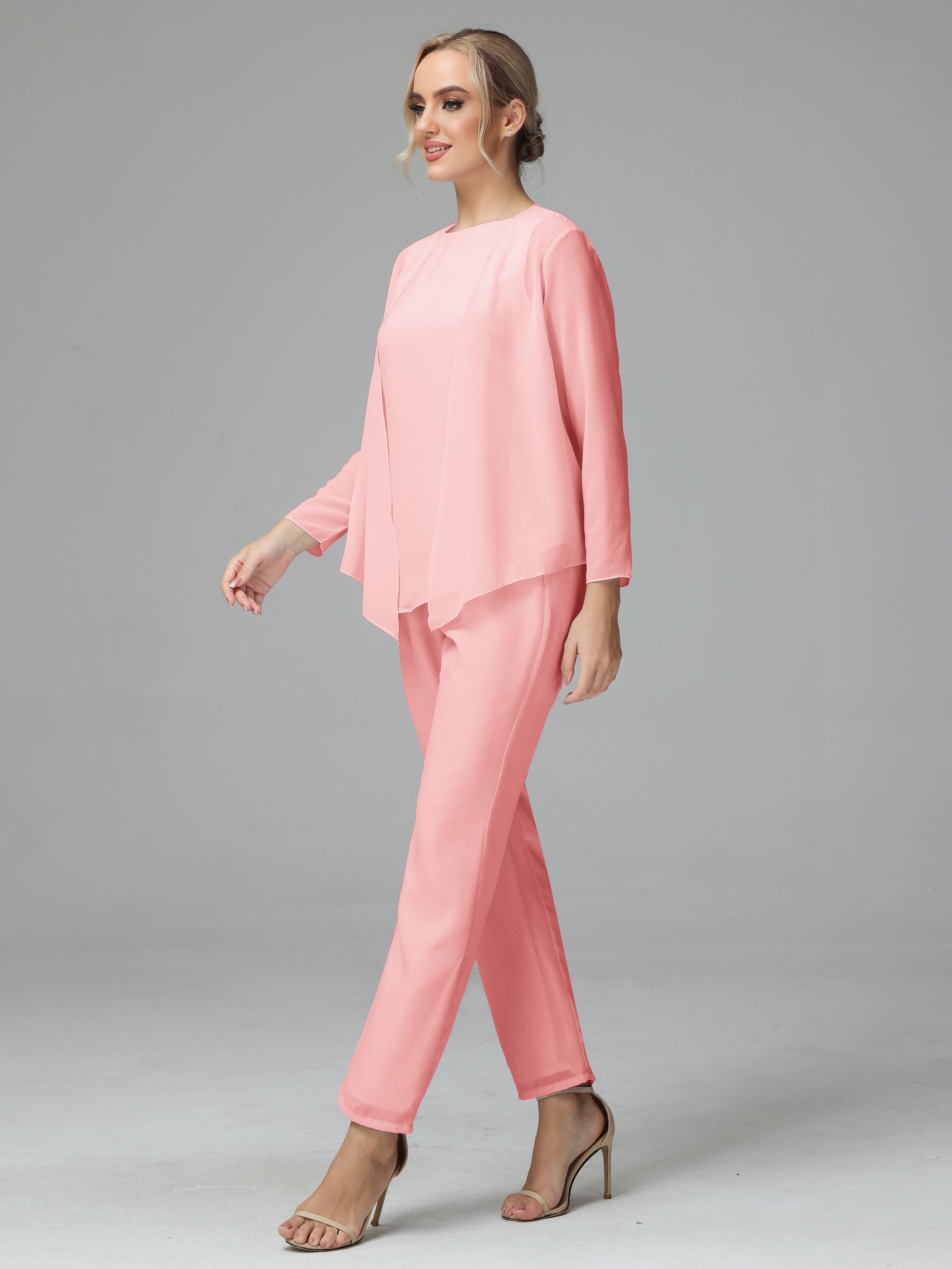 Chiffon Long Sleeves 3 Pieces Mother Of The Bride Dress Pants Suits