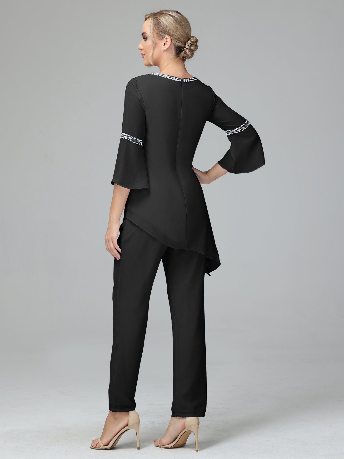 Chiffon Long Sleeves V Neck Mother Of The Bride Dress Pants Suits