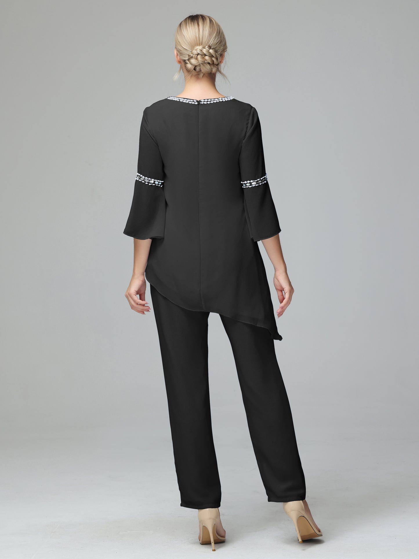 Chiffon Long Sleeves V Neck Mother Of The Bride Dress Pants Suits