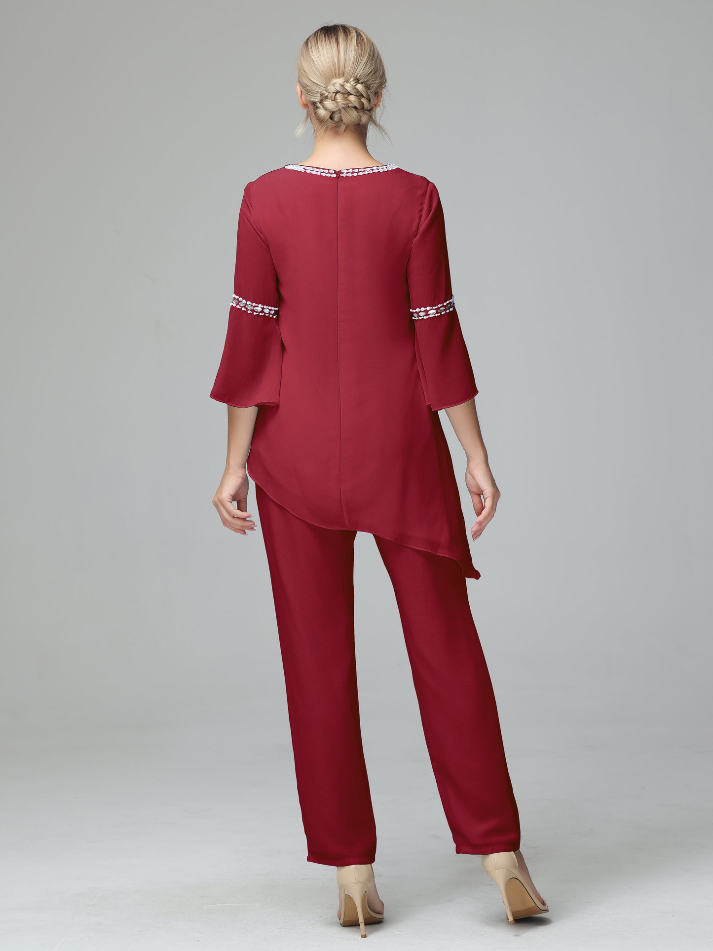 Chiffon Long Sleeves V Neck Mother Of The Bride Dress Pants Suits