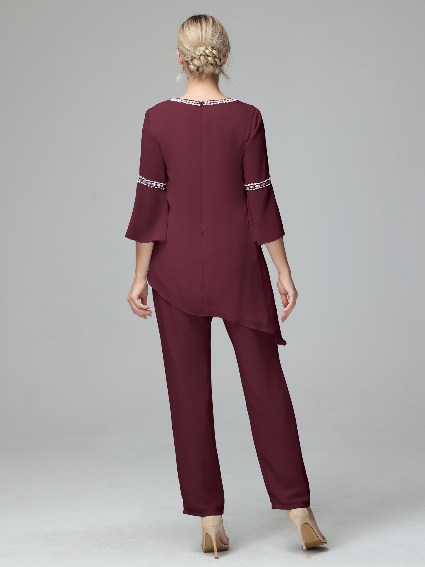 Chiffon Long Sleeves V Neck Mother Of The Bride Dress Pants Suits