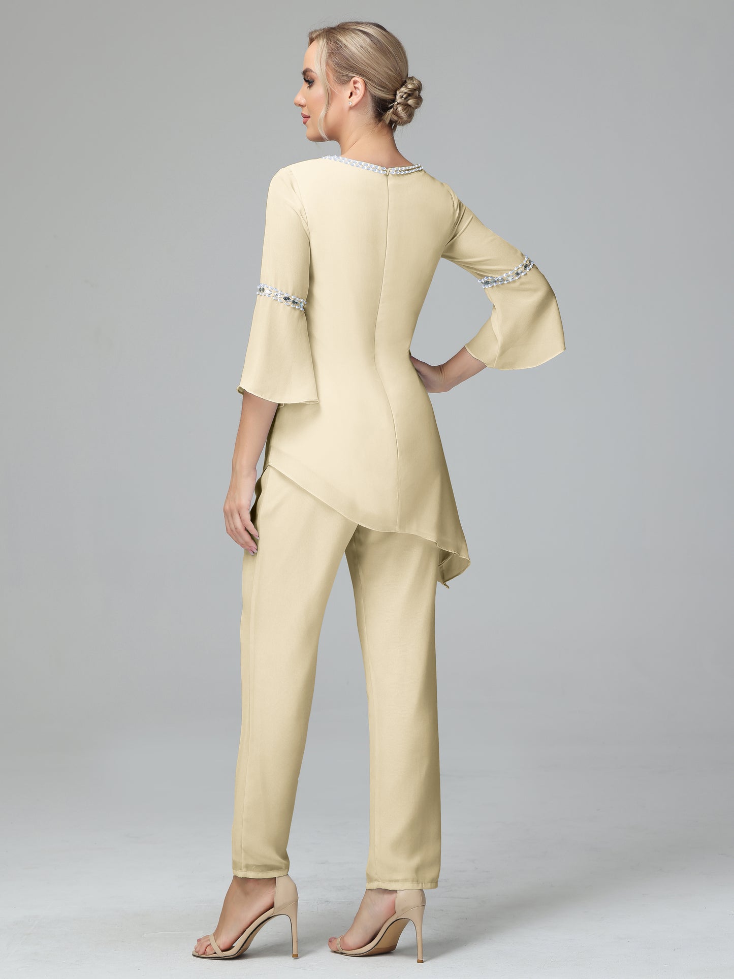 Chiffon Long Sleeves V Neck Mother Of The Bride Dress Pants Suits