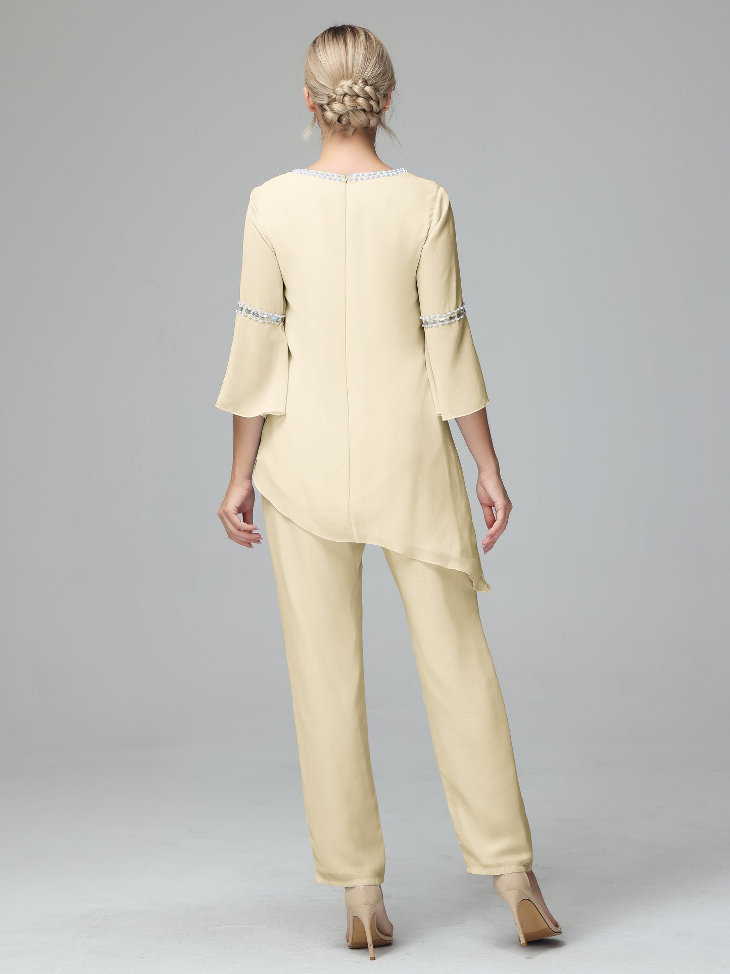 Chiffon Long Sleeves V Neck Mother Of The Bride Dress Pants Suits