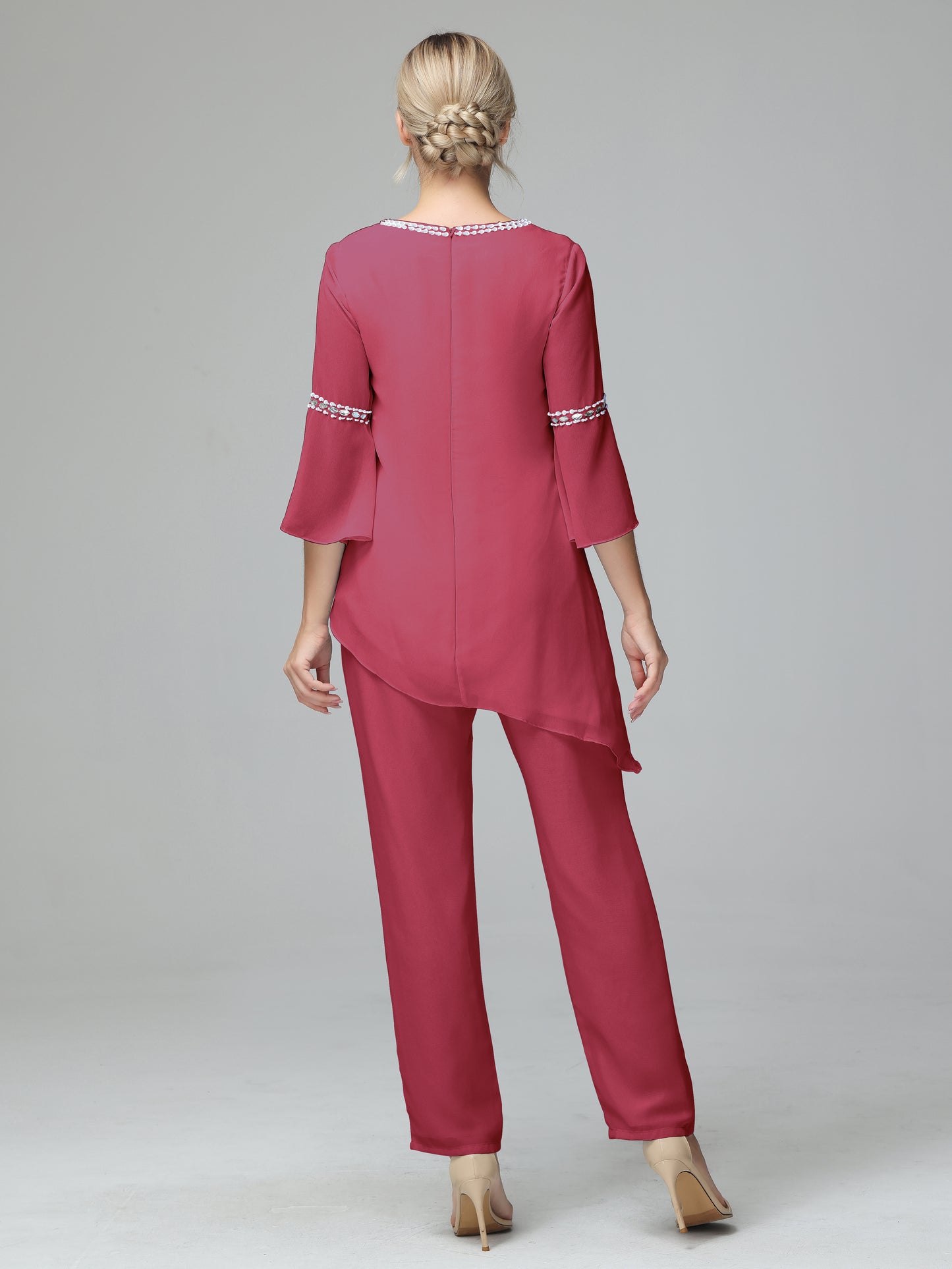 Chiffon Long Sleeves V Neck Mother Of The Bride Dress Pants Suits