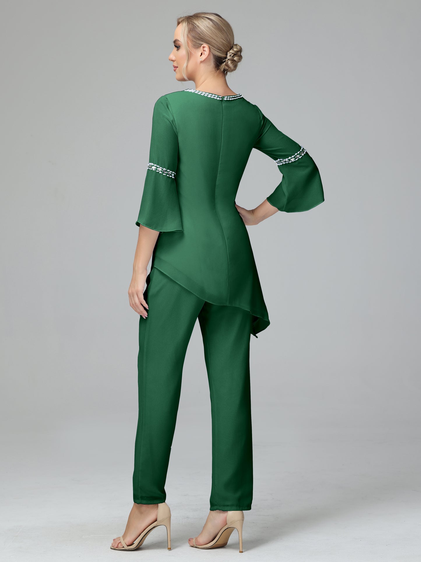 Chiffon Long Sleeves V Neck Mother Of The Bride Dress Pants Suits