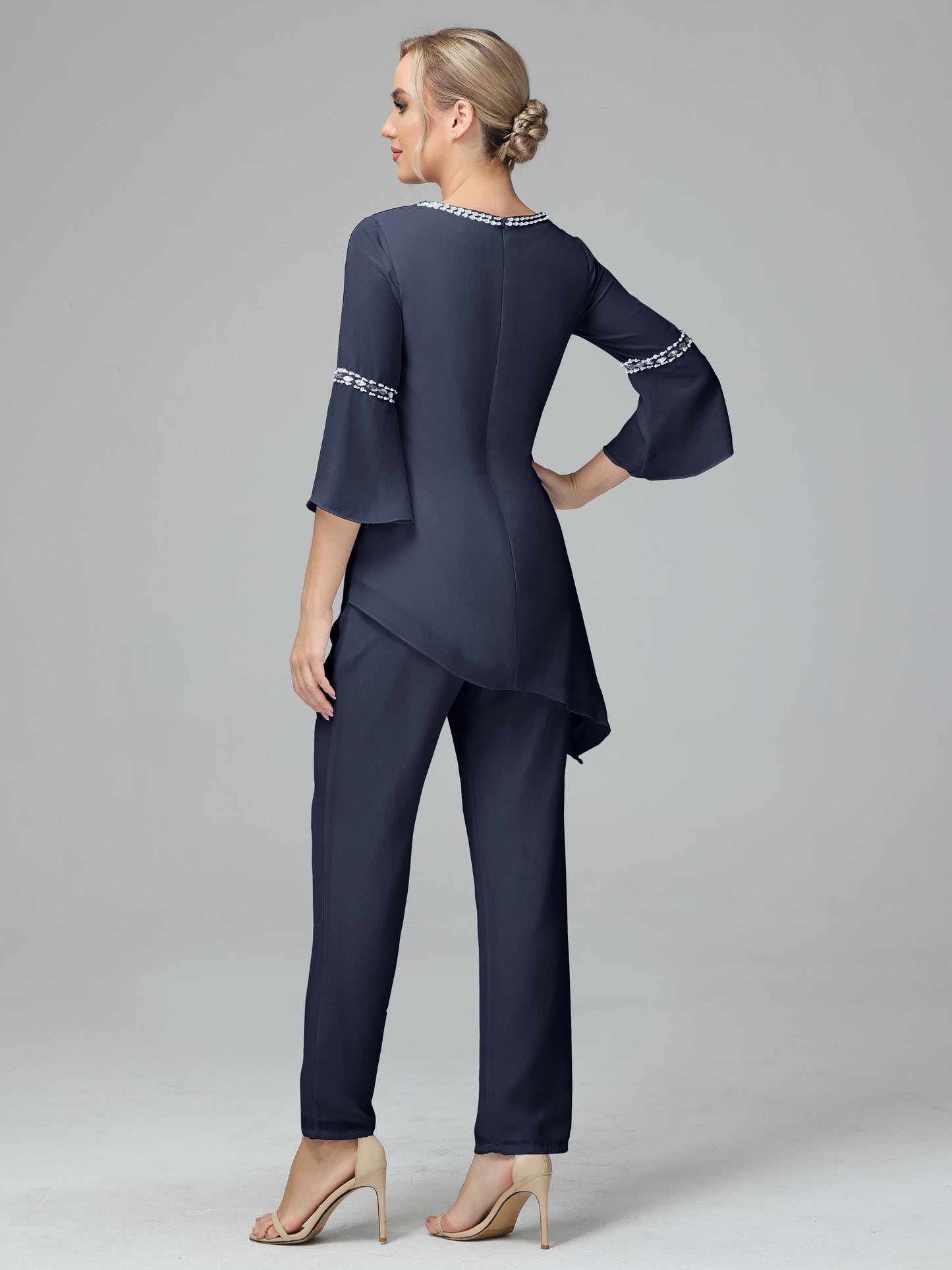 Chiffon Long Sleeves V Neck Mother Of The Bride Dress Pants Suits