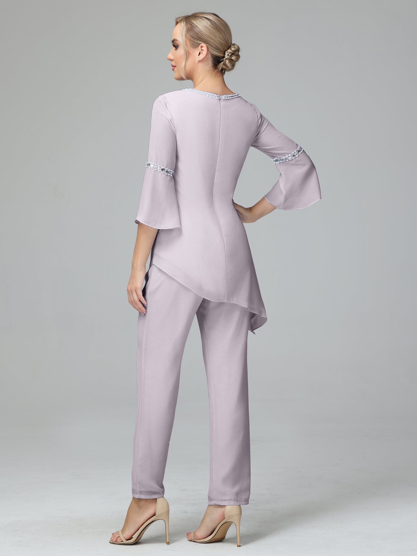 Chiffon Long Sleeves V Neck Mother Of The Bride Dress Pants Suits