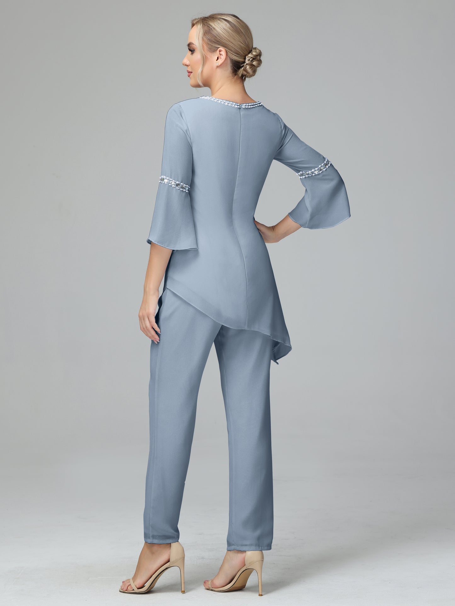 Chiffon Long Sleeves V Neck Mother Of The Bride Dress Pants Suits