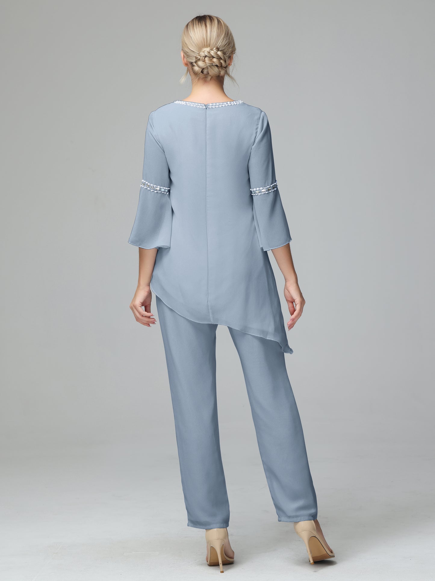 Chiffon Long Sleeves V Neck Mother Of The Bride Dress Pants Suits
