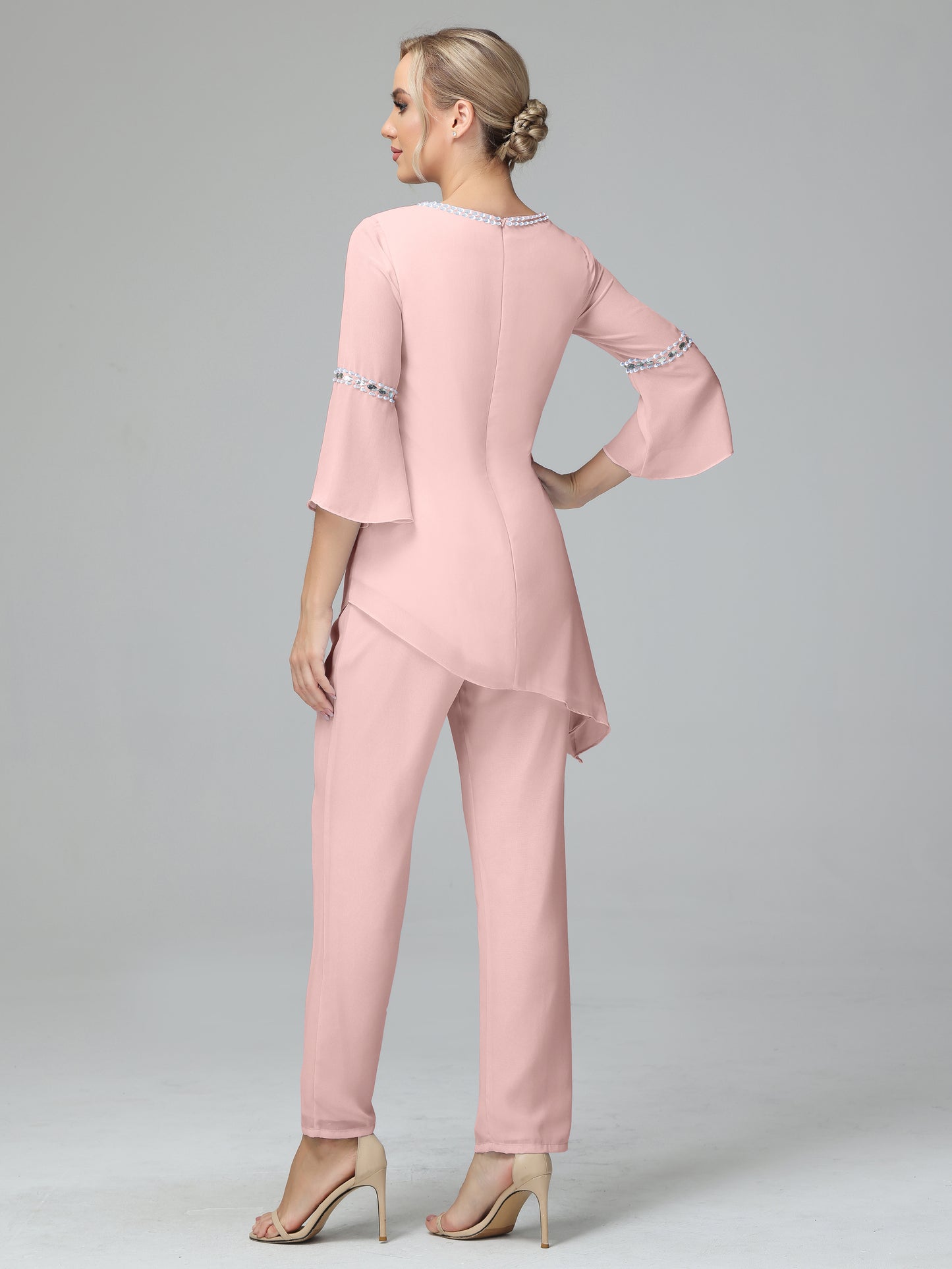 Chiffon Long Sleeves V Neck Mother Of The Bride Dress Pants Suits