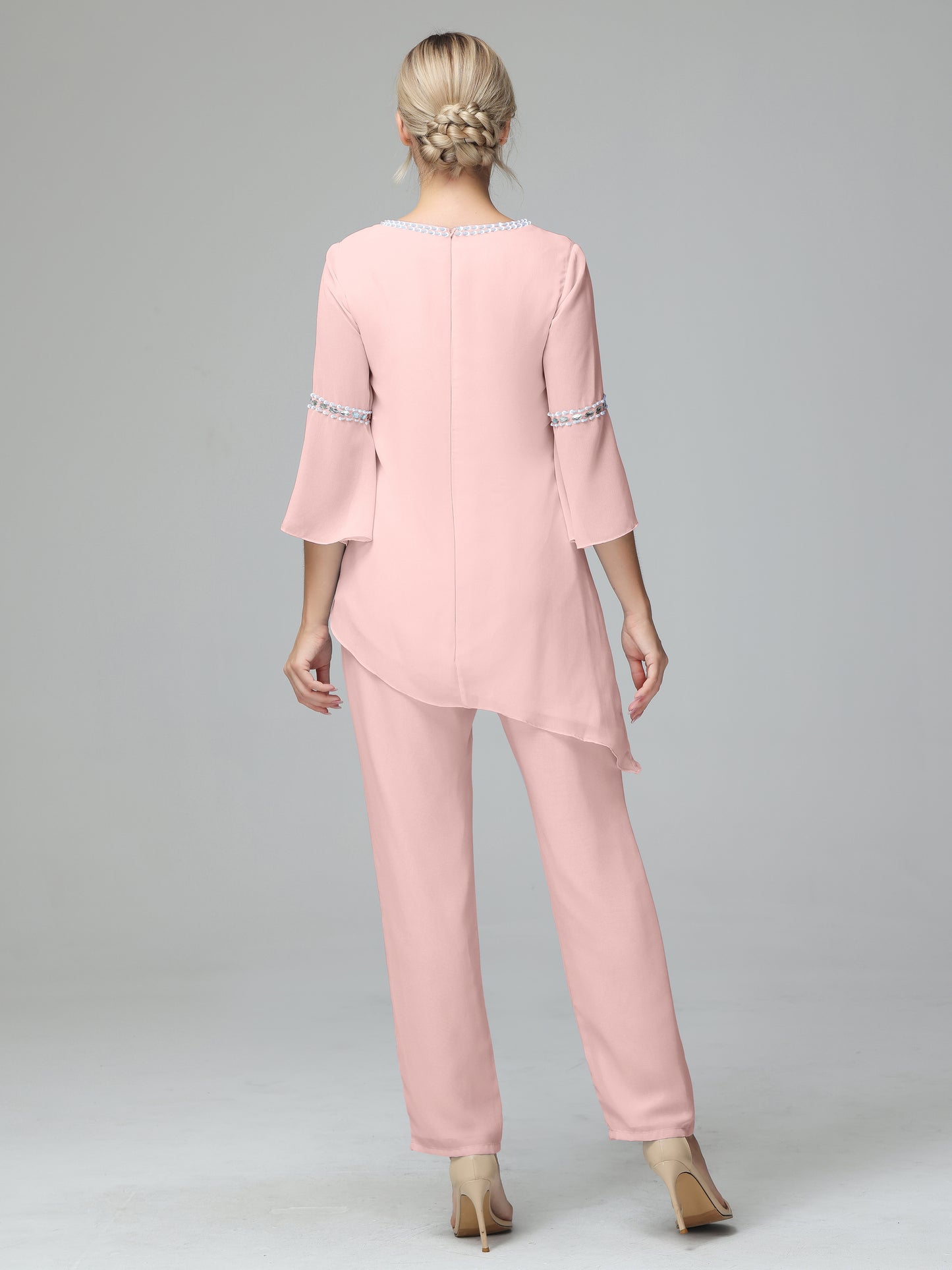Chiffon Long Sleeves V Neck Mother Of The Bride Dress Pants Suits