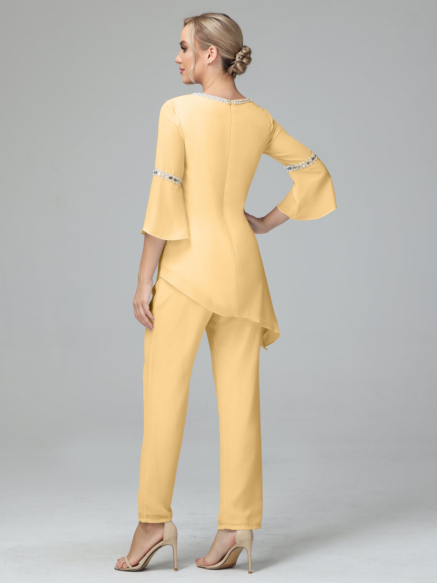 Chiffon Long Sleeves V Neck Mother Of The Bride Dress Pants Suits
