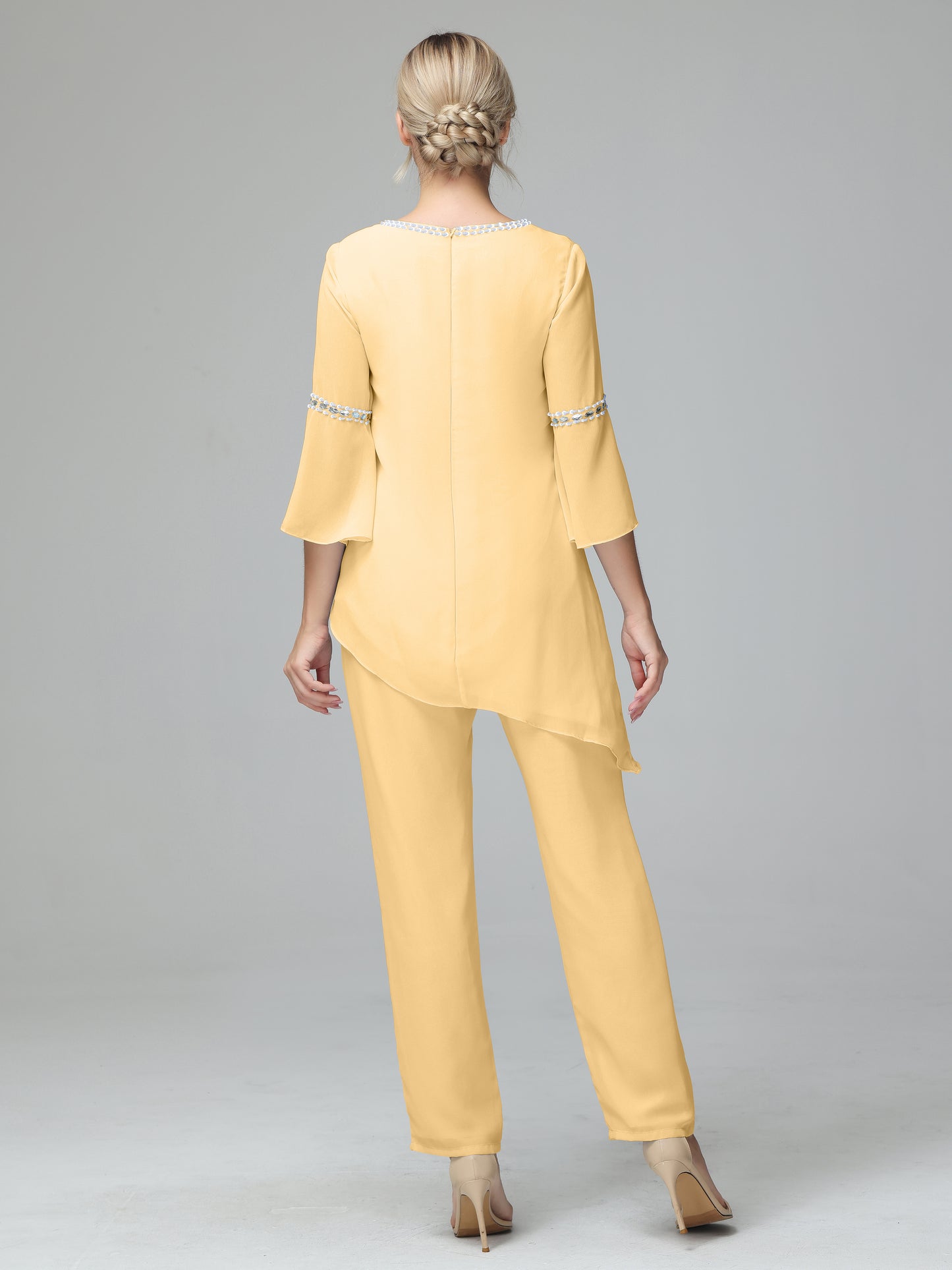 Chiffon Long Sleeves V Neck Mother Of The Bride Dress Pants Suits