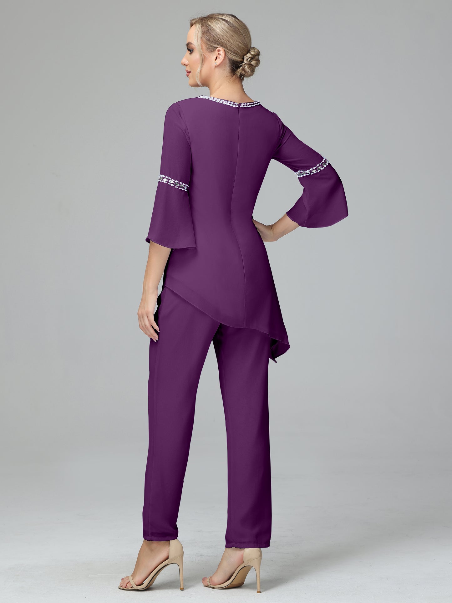 Chiffon Long Sleeves V Neck Mother Of The Bride Dress Pants Suits