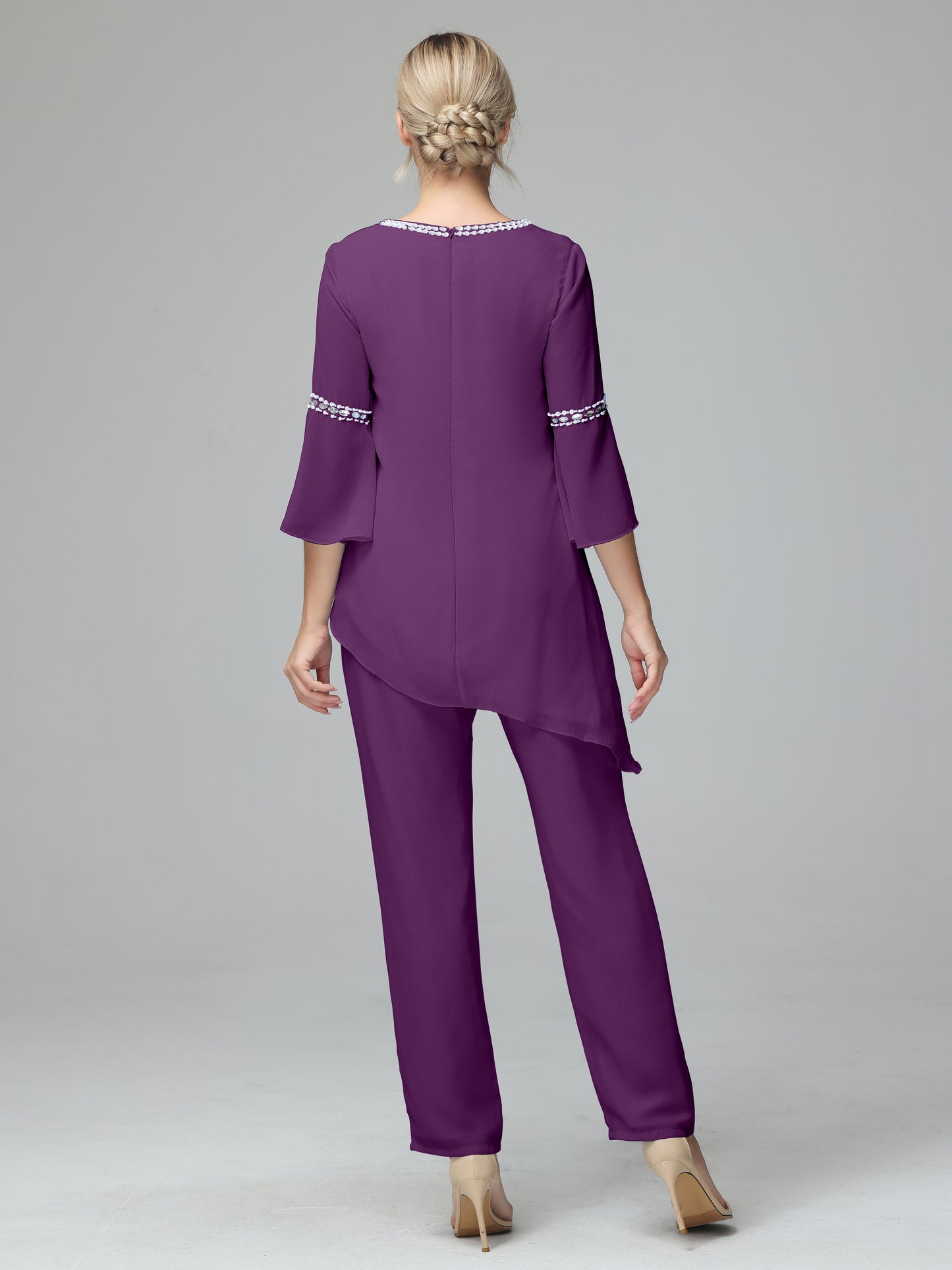 Chiffon Long Sleeves V Neck Mother Of The Bride Dress Pants Suits