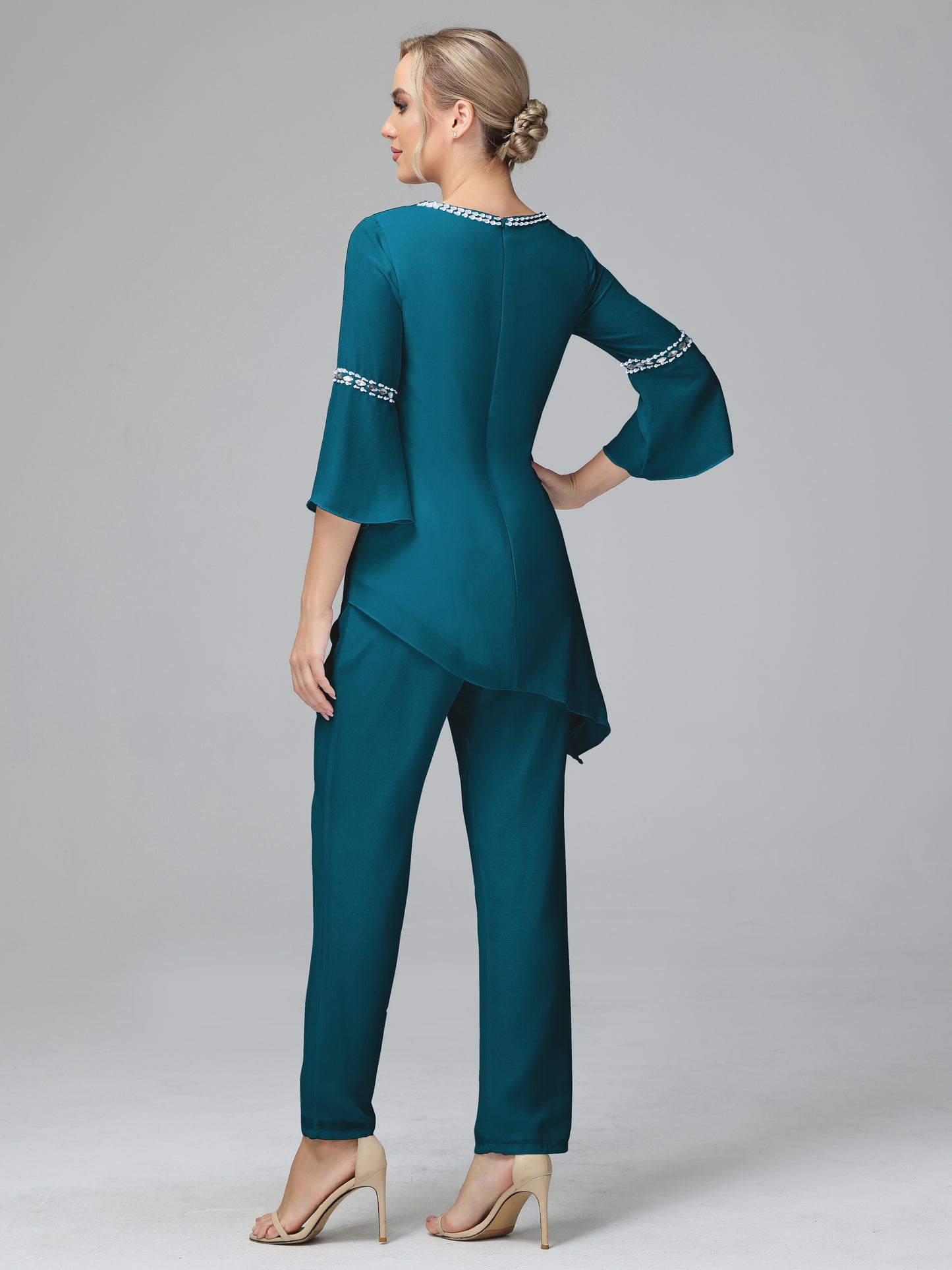 Chiffon Long Sleeves V Neck Mother Of The Bride Dress Pants Suits