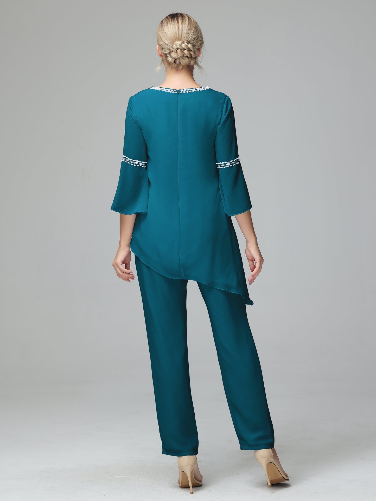 Chiffon Long Sleeves V Neck Mother Of The Bride Dress Pants Suits