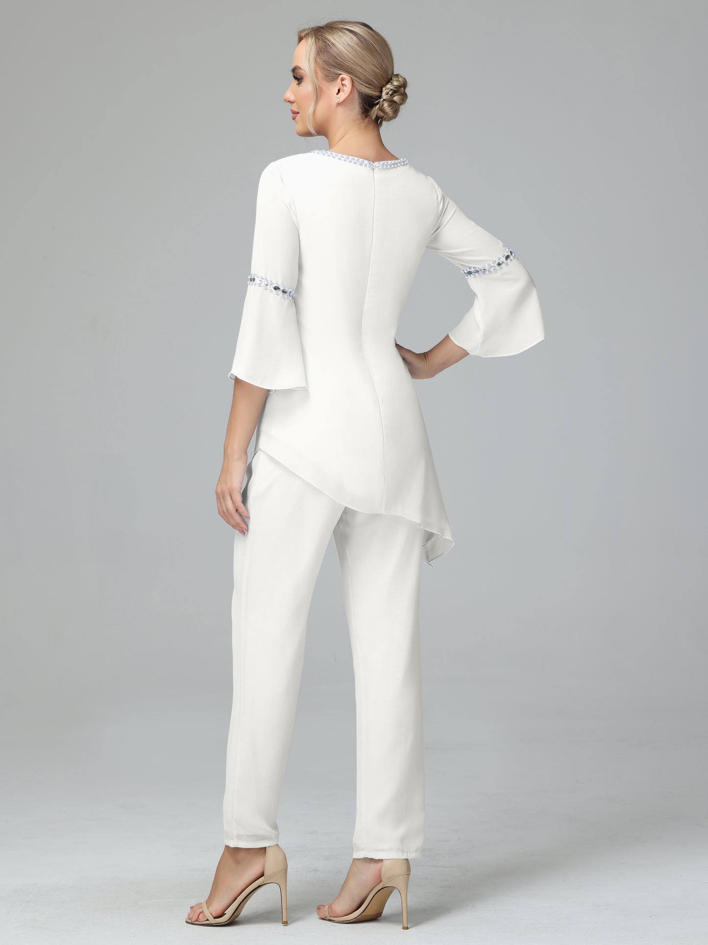 Chiffon Long Sleeves V Neck Mother Of The Bride Dress Pants Suits