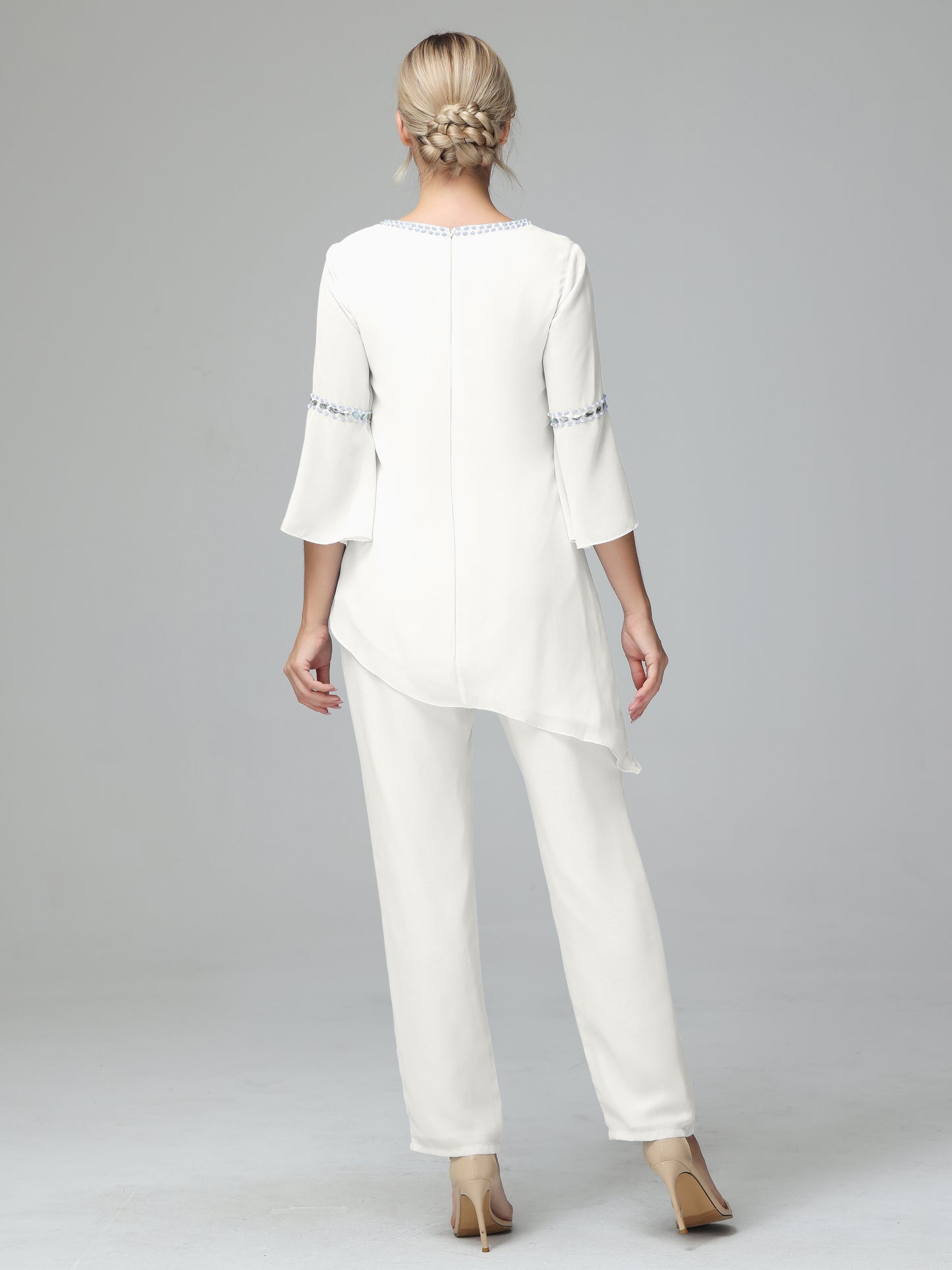 Chiffon Long Sleeves V Neck Mother Of The Bride Dress Pants Suits