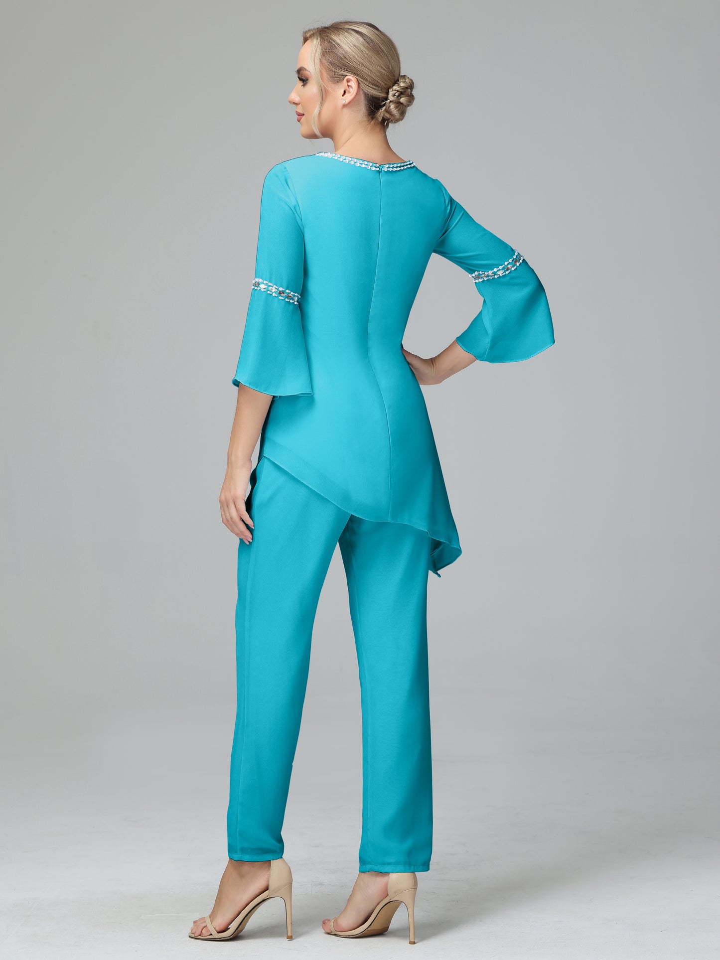 Chiffon Long Sleeves V Neck Mother Of The Bride Dress Pants Suits