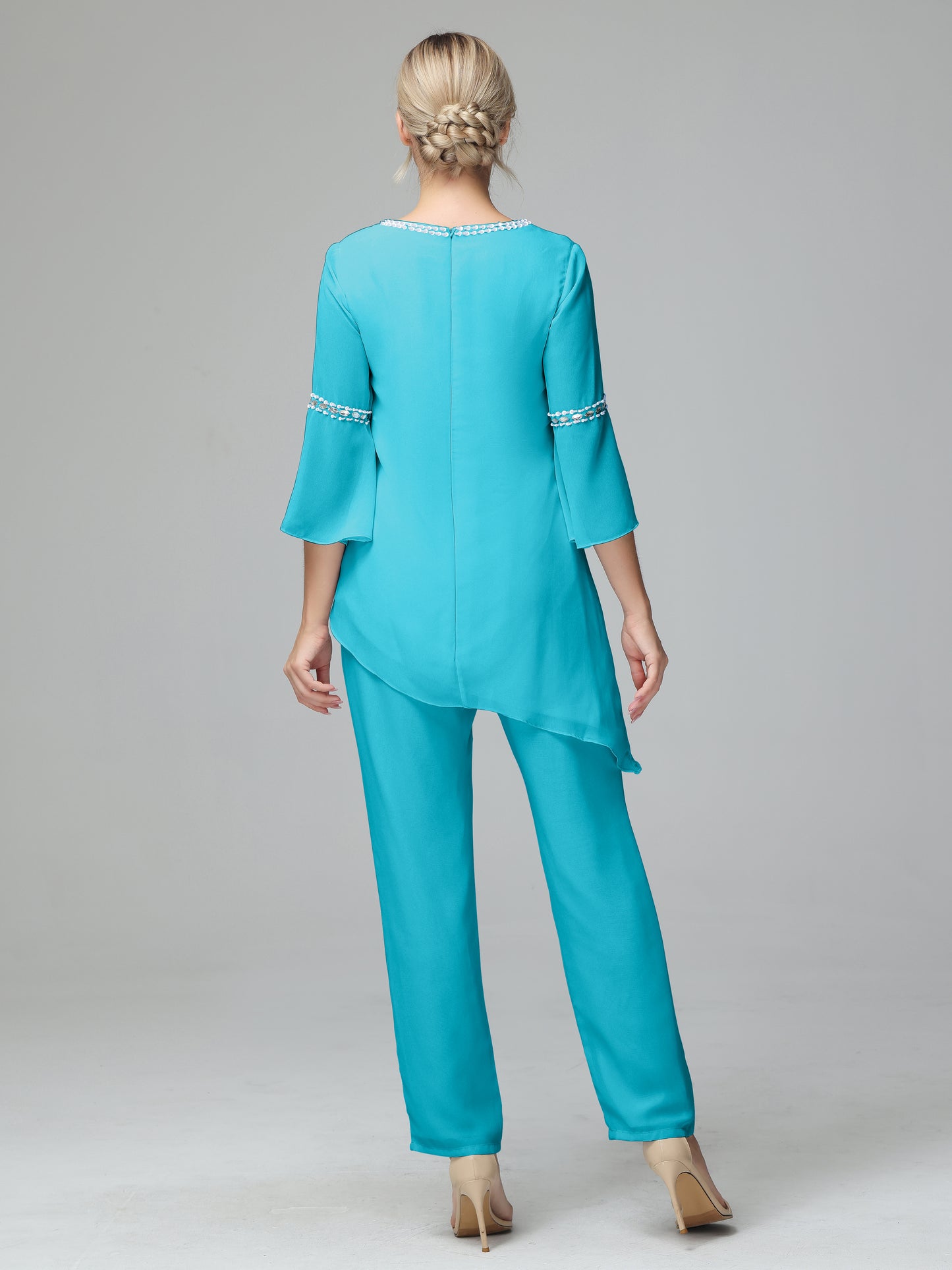Chiffon Long Sleeves V Neck Mother Of The Bride Dress Pants Suits