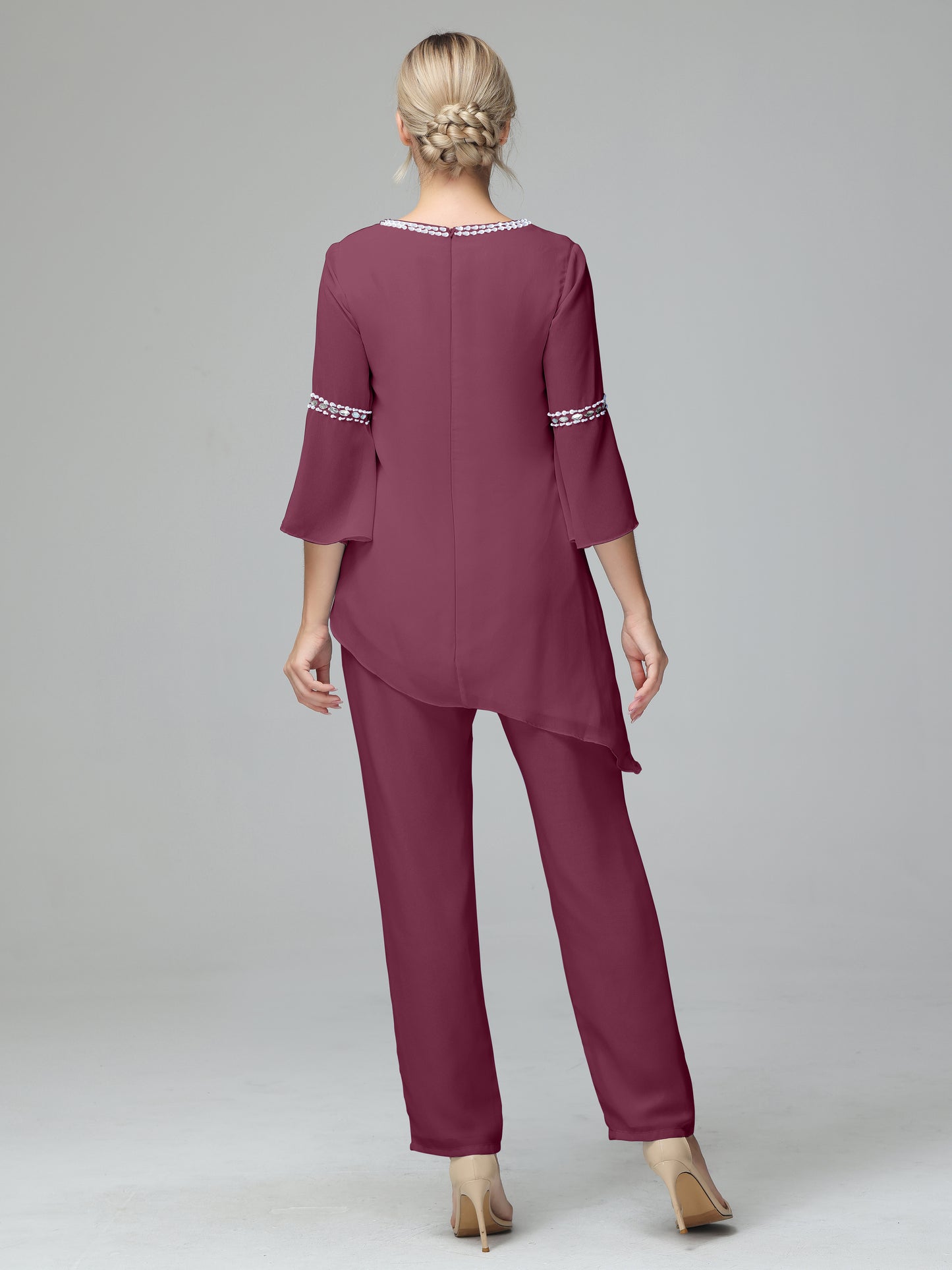 Chiffon Long Sleeves V Neck Mother Of The Bride Dress Pants Suits