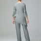 Chiffon Long Sleeves V Neck Mother Of The Bride Dress Pants Suits