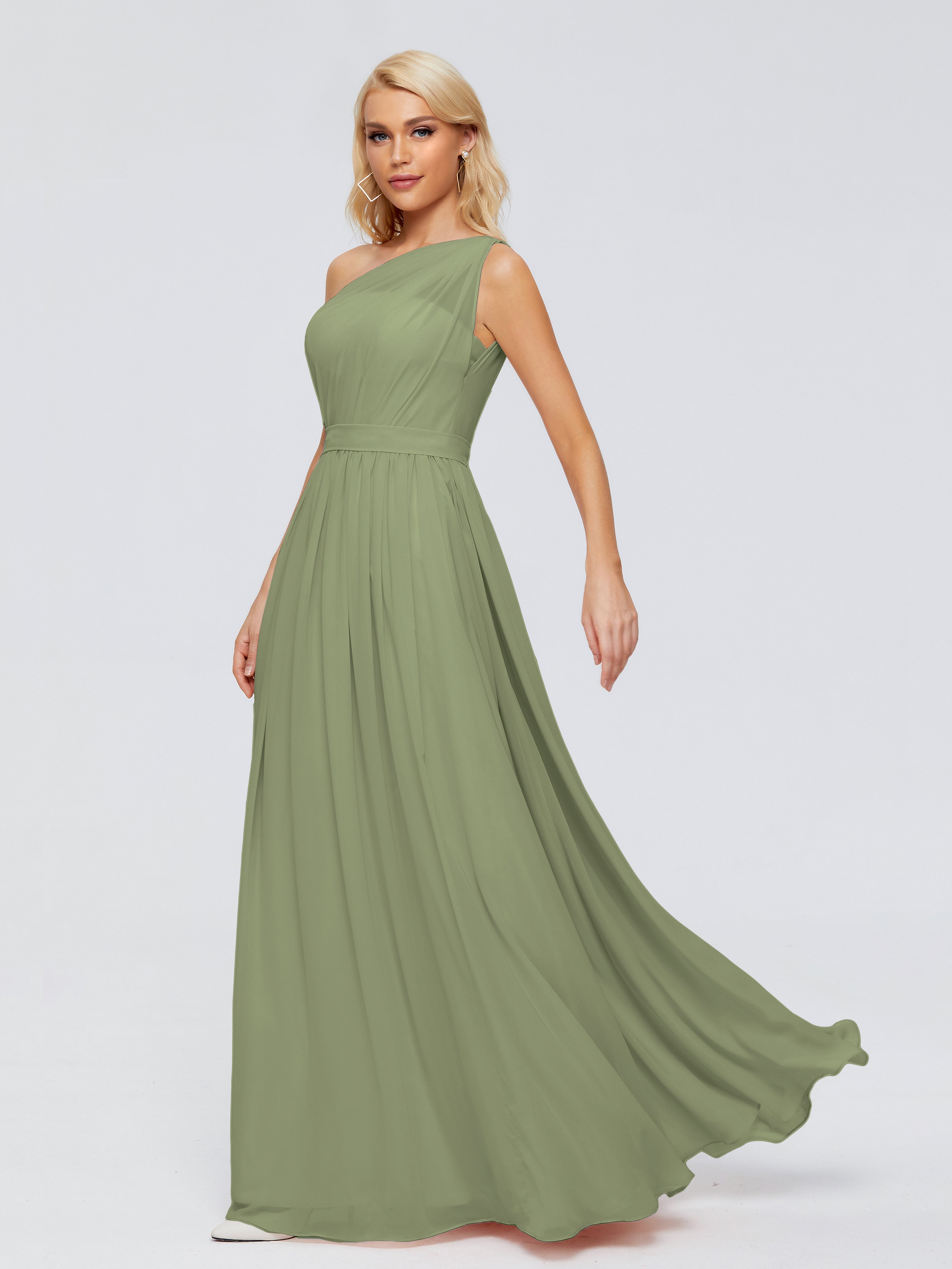 Olive Green Bridesmaid Dress A Line One-shoulder Chiffon Floor Length Bridesmaid Dresses Olive Green Bridesmaid Dress A Line One-shoulder Chiffon Floor Length Bridesmaid Dresses